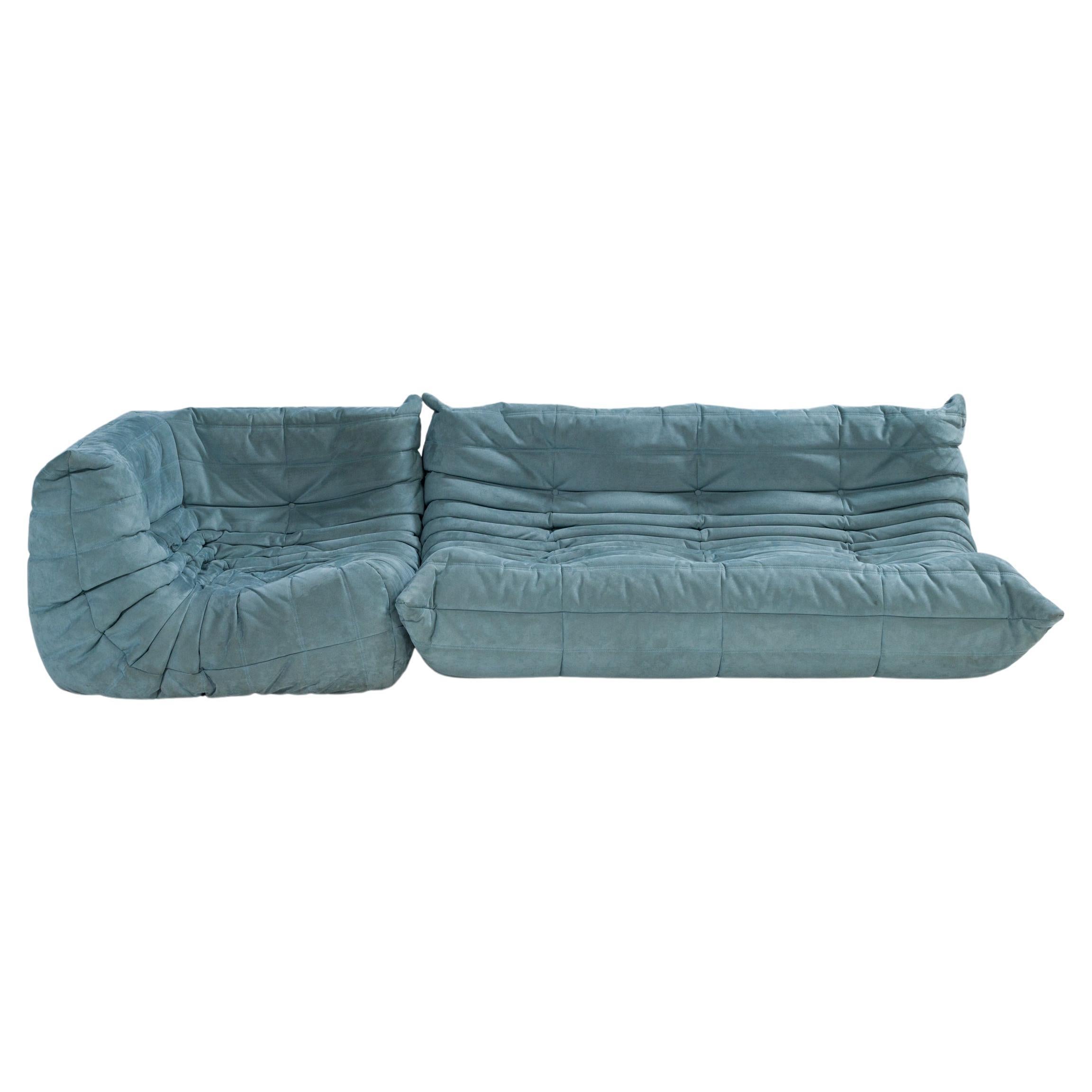 Michel Ducaroy for Ligne Roset Togo Pale Blue Modular Sofa, Set of 2