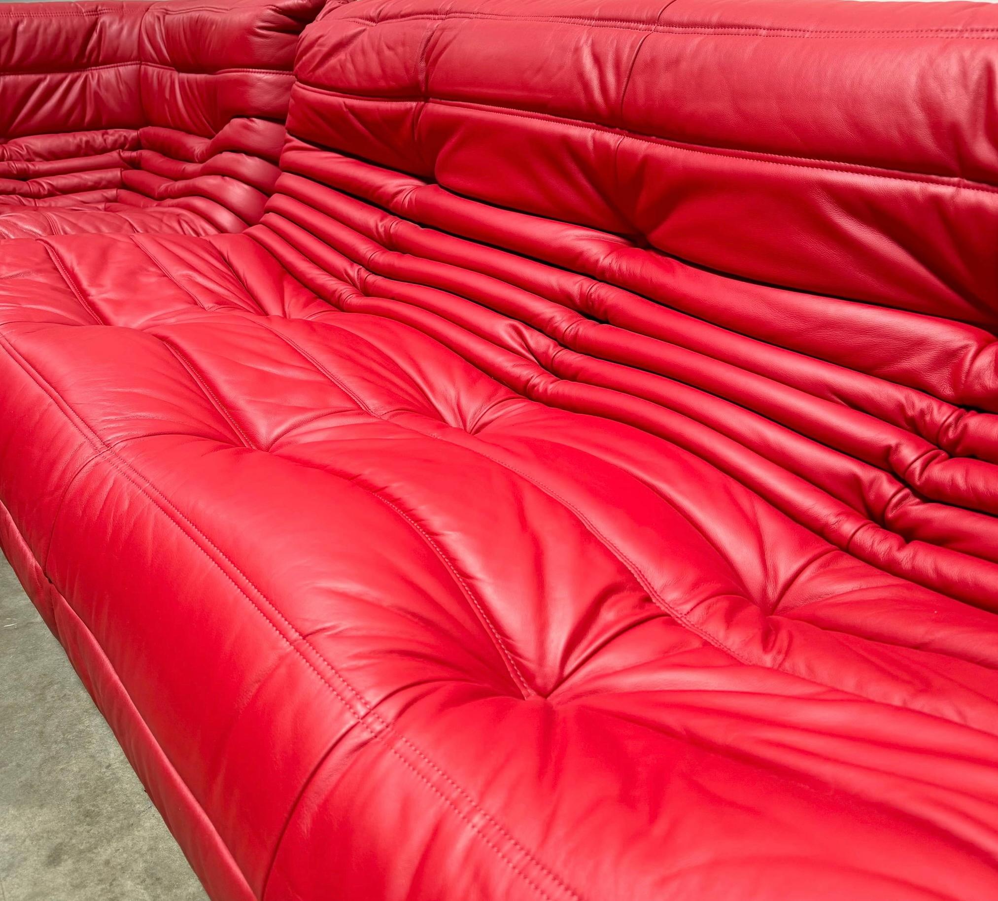 Michel Ducaroy for Ligne Roset Togo Red Leather Sectional Sofa Set 3