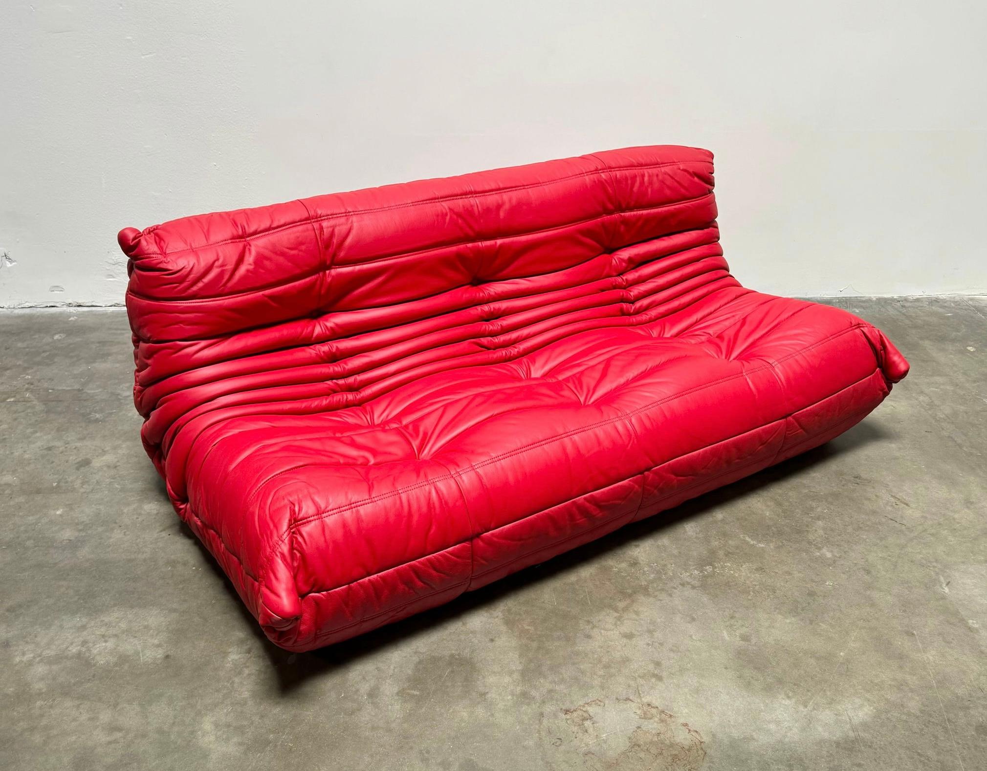 Michel Ducaroy for Ligne Roset Togo Red Leather Sectional Sofa Set 4