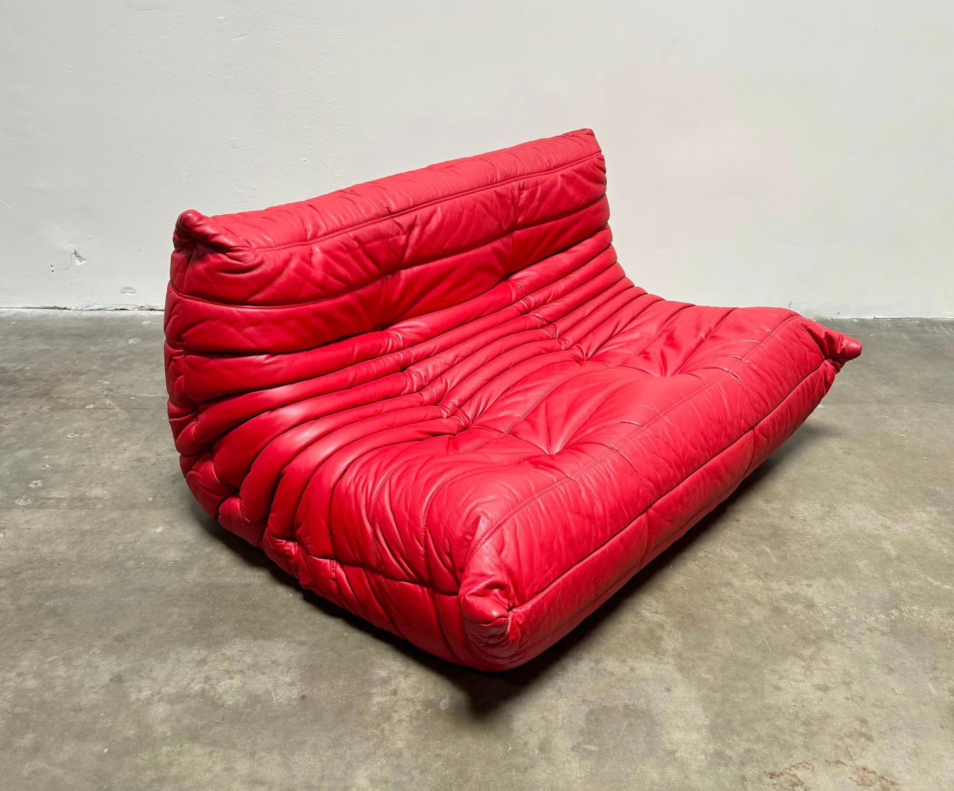 Michel Ducaroy for Ligne Roset Togo Red Leather Sectional Sofa Set 7
