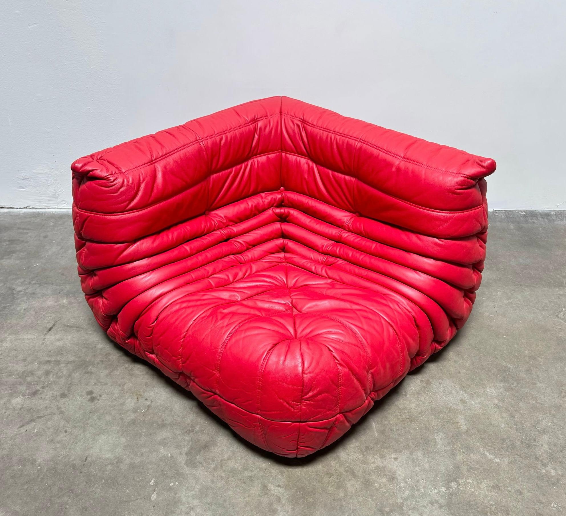 Michel Ducaroy for Ligne Roset Togo Red Leather Sectional Sofa Set 10