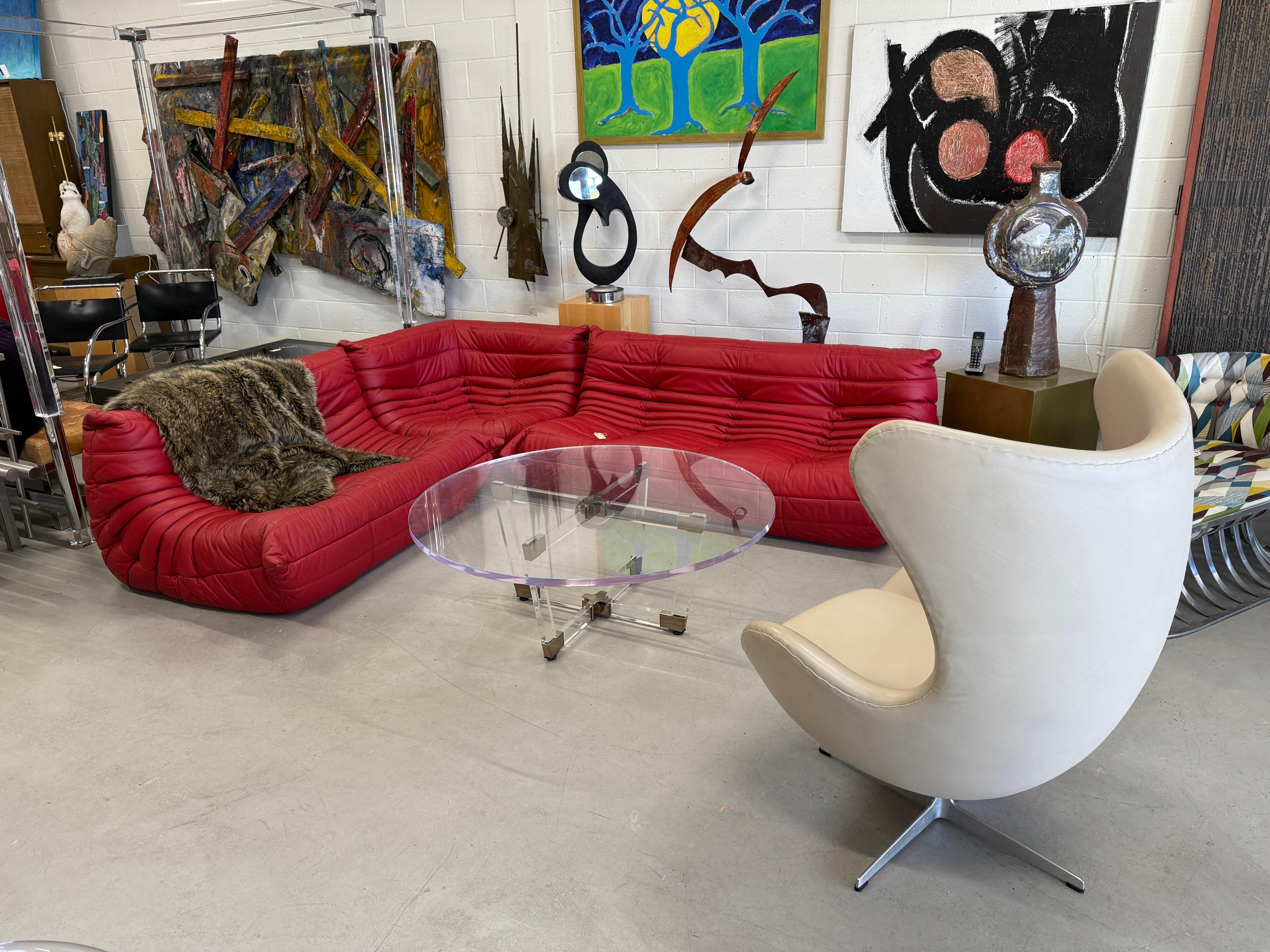 Michel Ducaroy for Ligne Roset Togo Red Leather Sectional Sofa Set 11