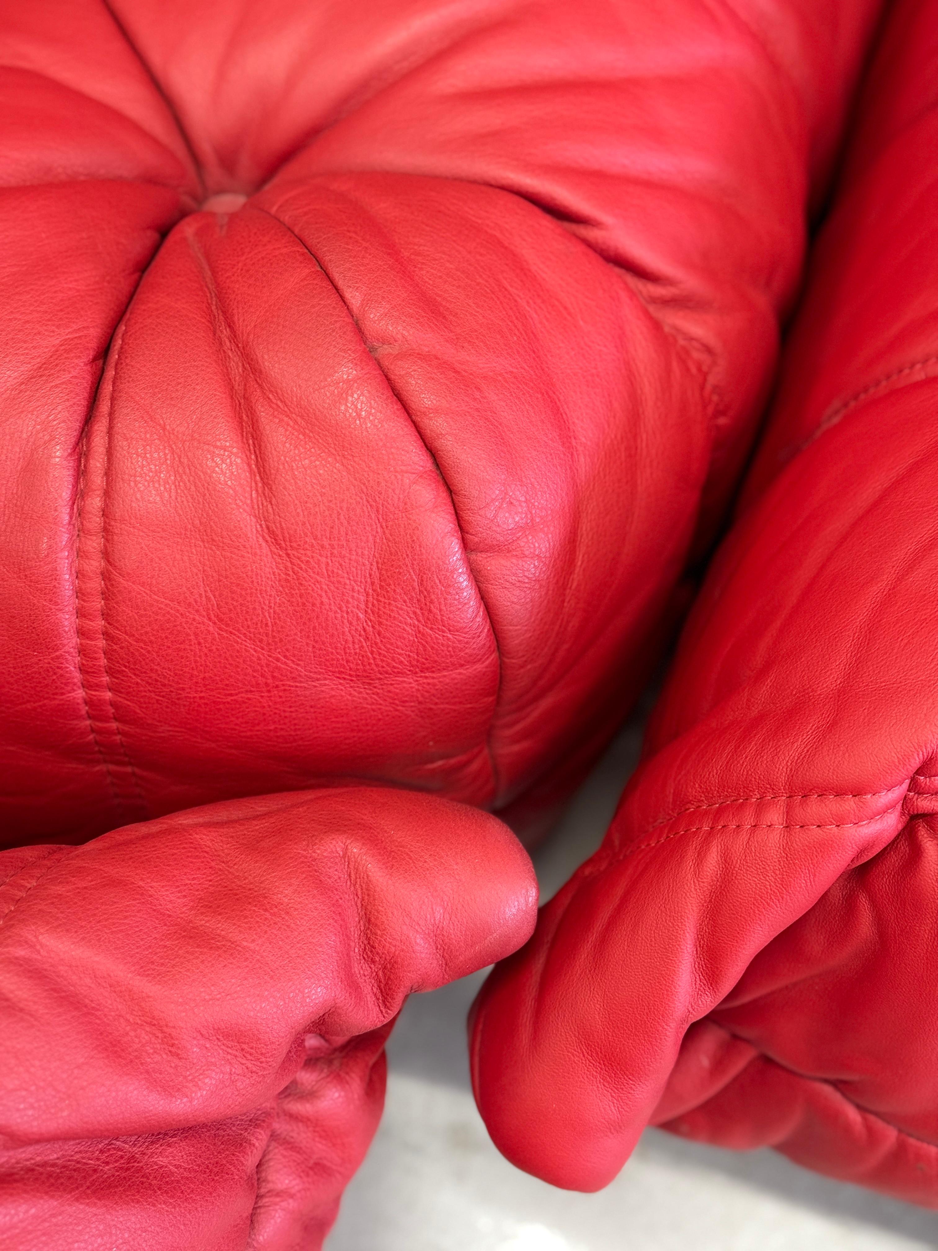 Michel Ducaroy for Ligne Roset Togo Red Leather Sectional Sofa Set 12
