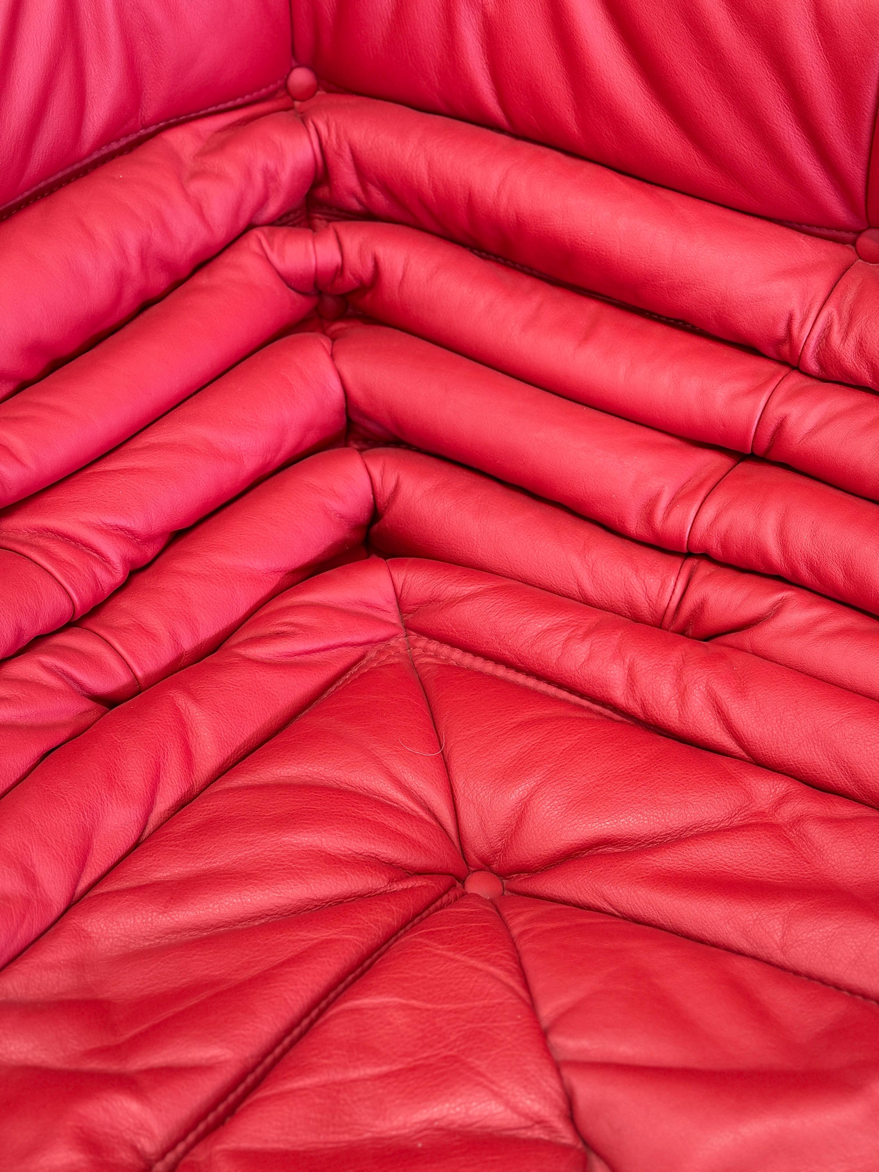 Michel Ducaroy for Ligne Roset Togo Red Leather Sectional Sofa Set 13