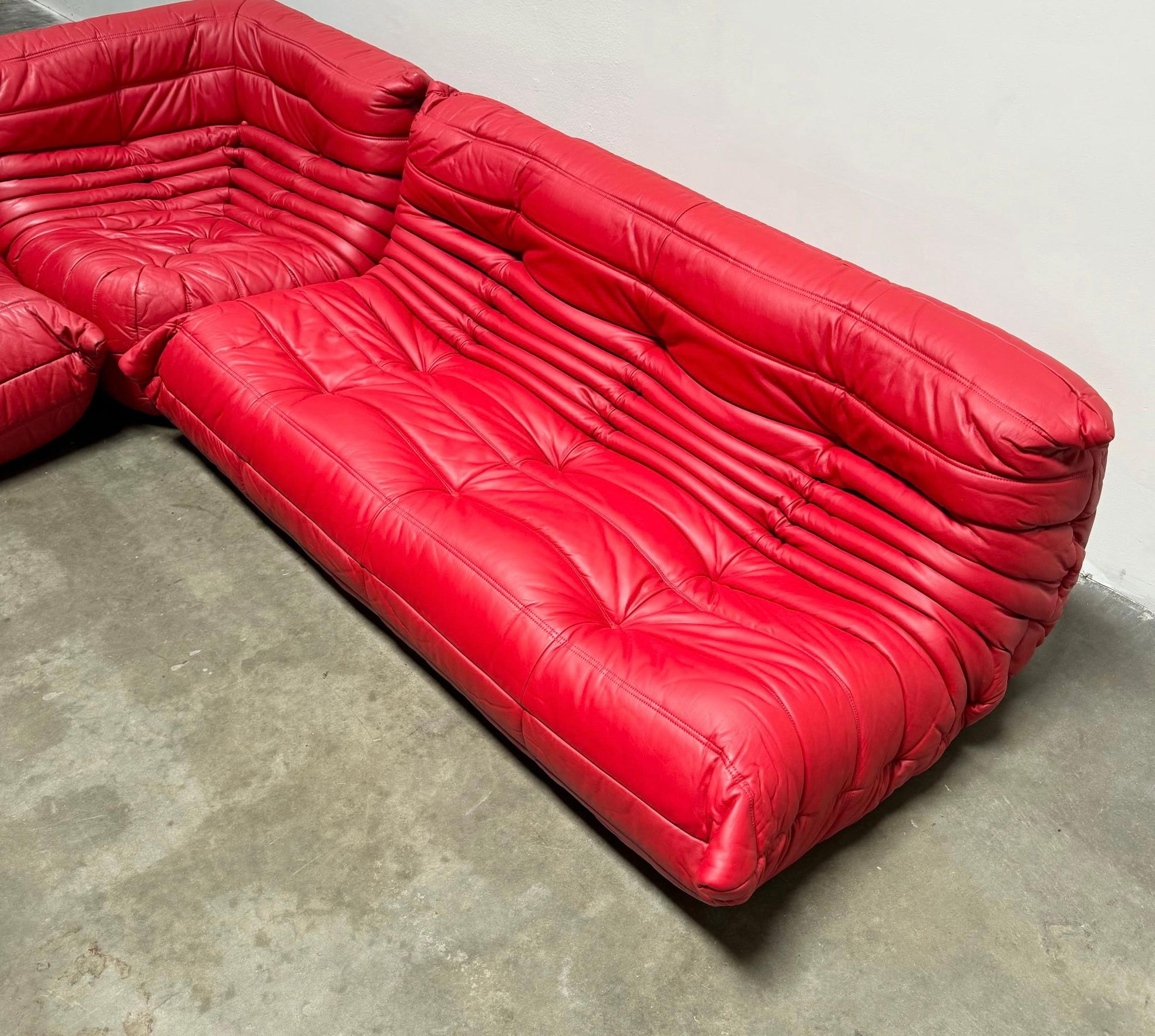 Modern Michel Ducaroy for Ligne Roset Togo Red Leather Sectional Sofa Set