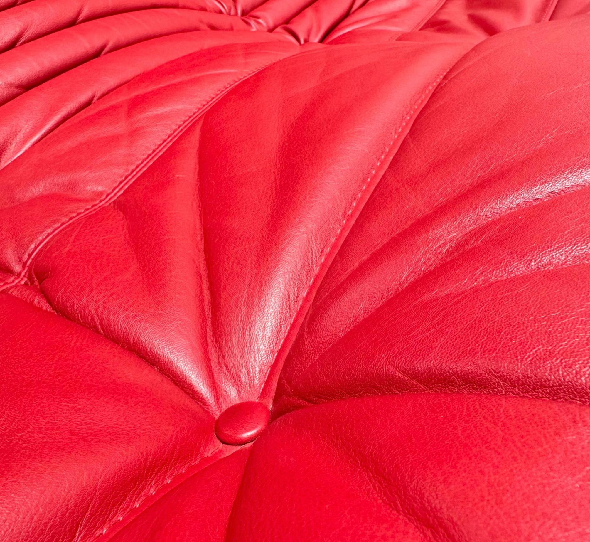 20th Century Michel Ducaroy for Ligne Roset Togo Red Leather Sectional Sofa Set