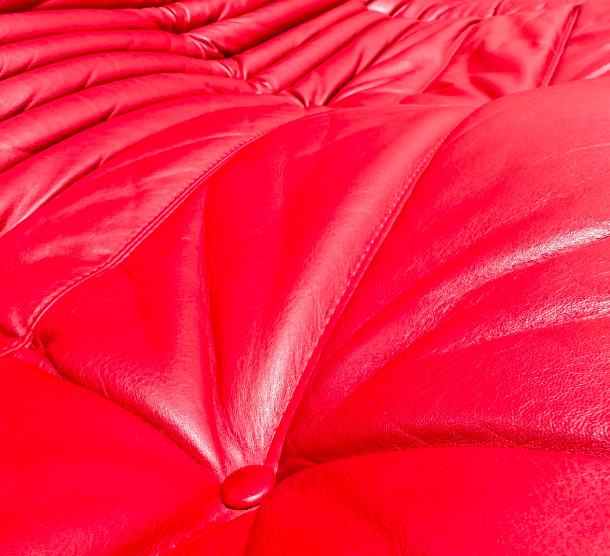 Michel Ducaroy for Ligne Roset Togo Red Leather Sectional Sofa Set 1