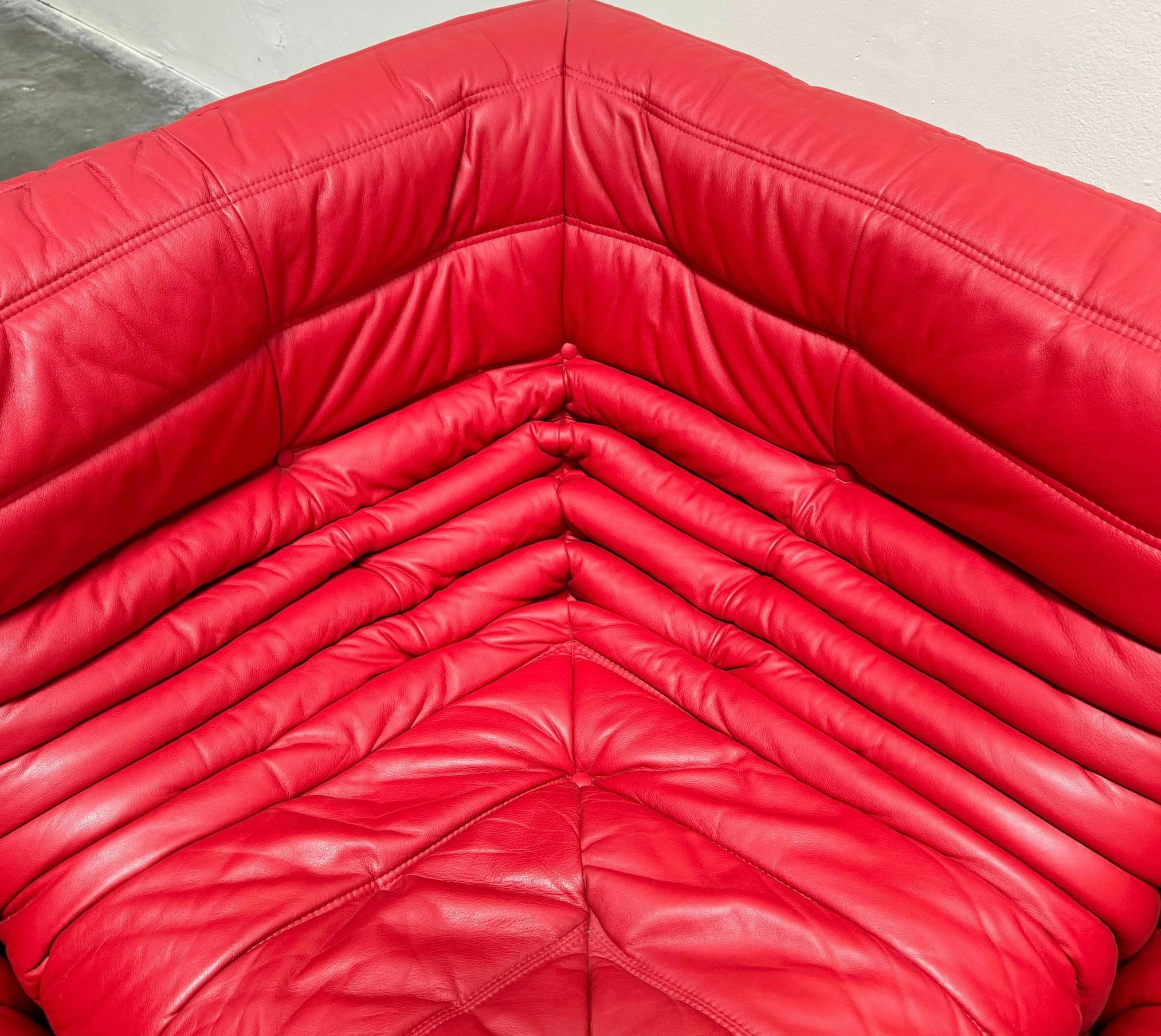 Michel Ducaroy for Ligne Roset Togo Red Leather Sectional Sofa Set 2