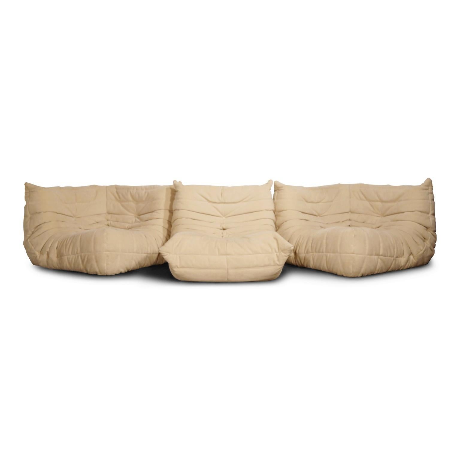 Modern Michel Ducaroy for Ligne Roset Togo Sectional Sofa in Beige Alcantara Ultrasuede