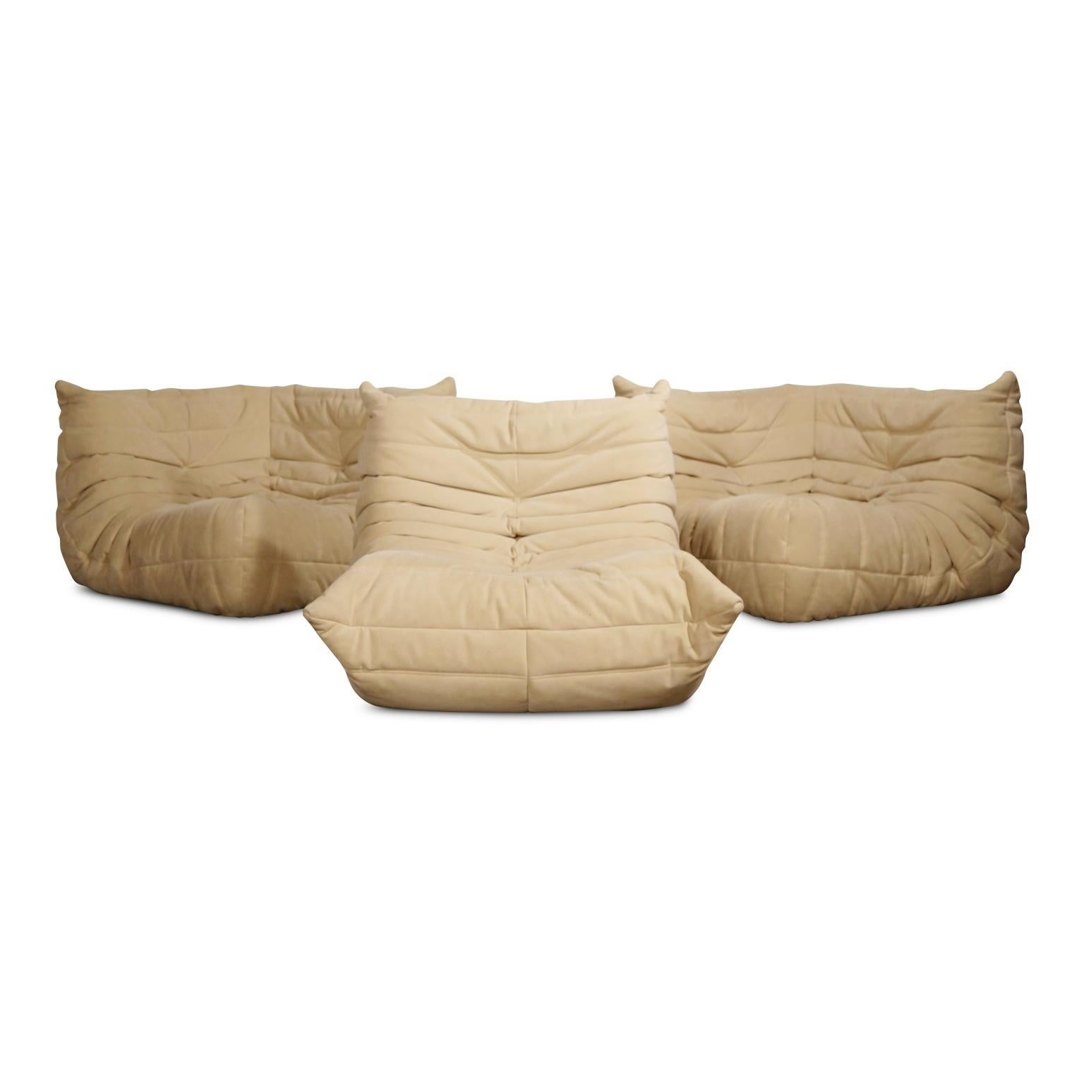 American Michel Ducaroy for Ligne Roset Togo Sectional Sofa in Beige Alcantara Ultrasuede