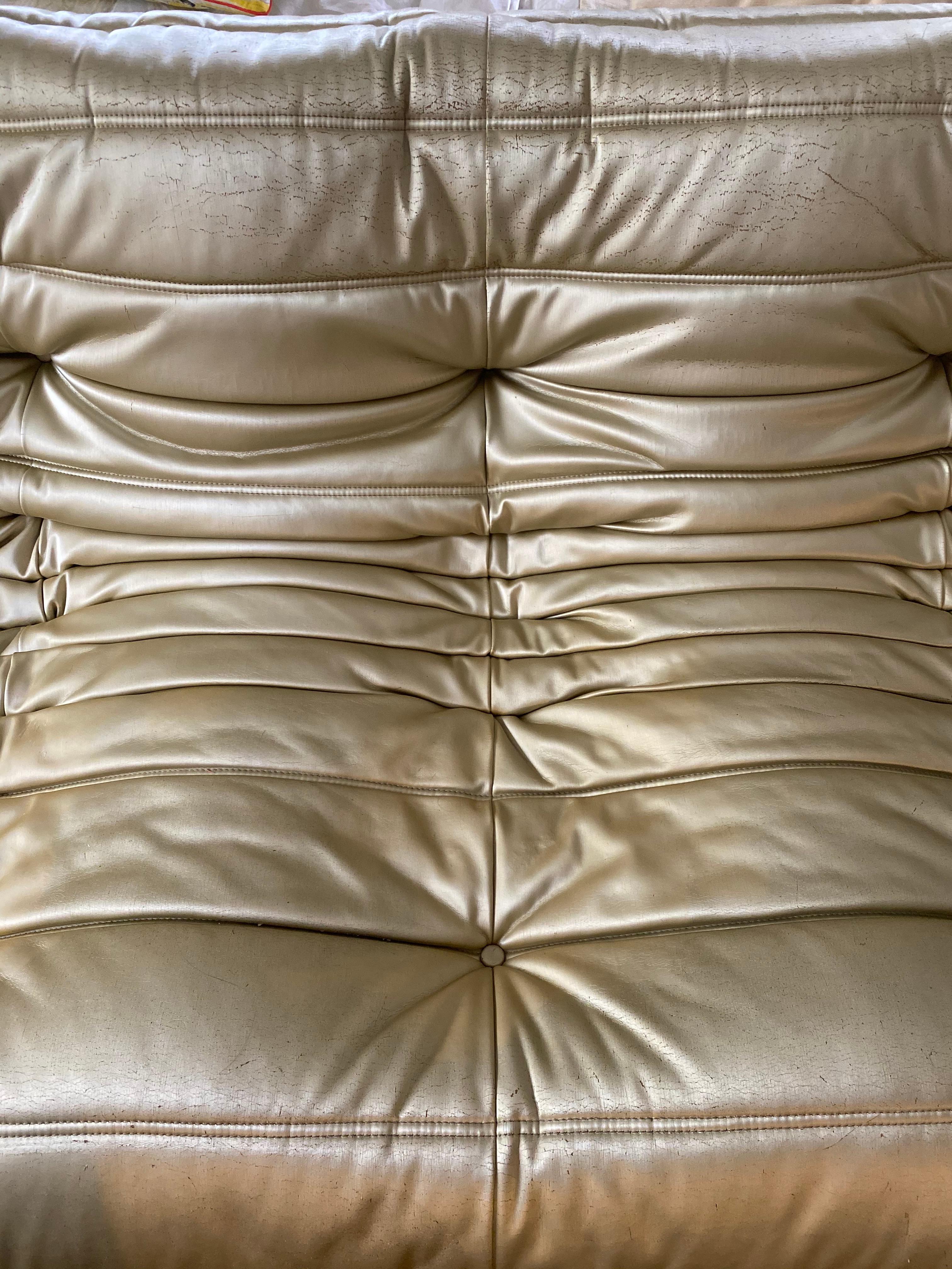Michel Ducaroy for Ligne Roset Togo Three-Seat Sofa, Limited Edition, Gold 1990s In Fair Condition In Brooklyn, NY