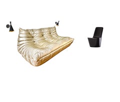 Michel Ducaroy for Ligne Roset Togo Three-Seat Sofa, Limited Edition, Gold 1990s