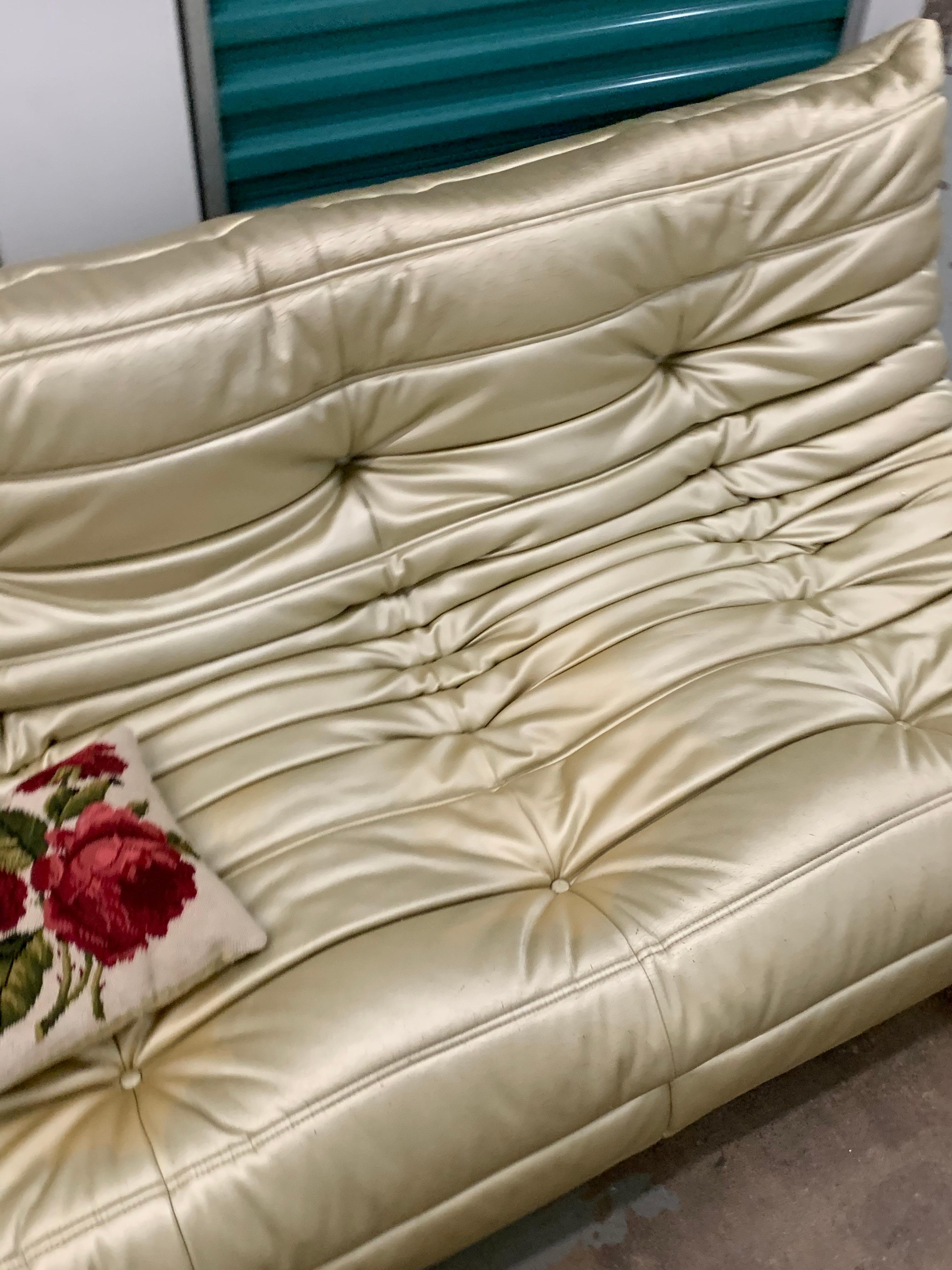 Mid-Century Modern Michel Ducaroy for Ligne Roset Togo Living Room Sofa Set of 2, Gold, Sectional
