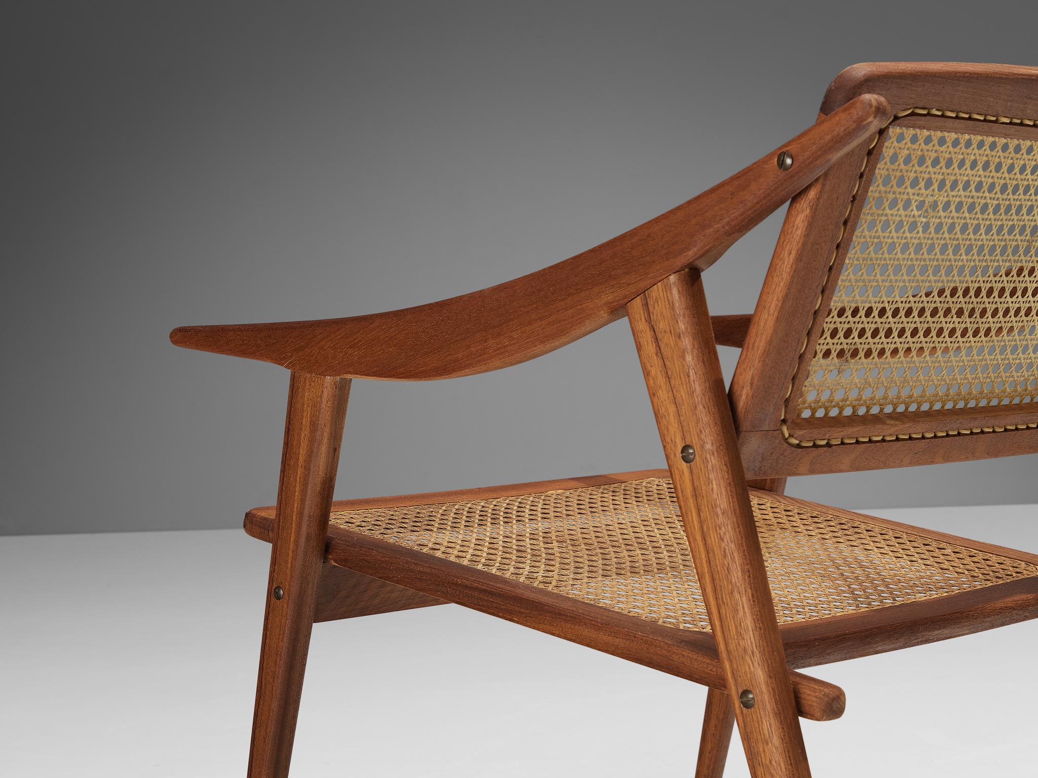 Mid-Century Modern Michel Ducaroy for SNA Roset Lounge Chair in Teak and Cane  For Sale