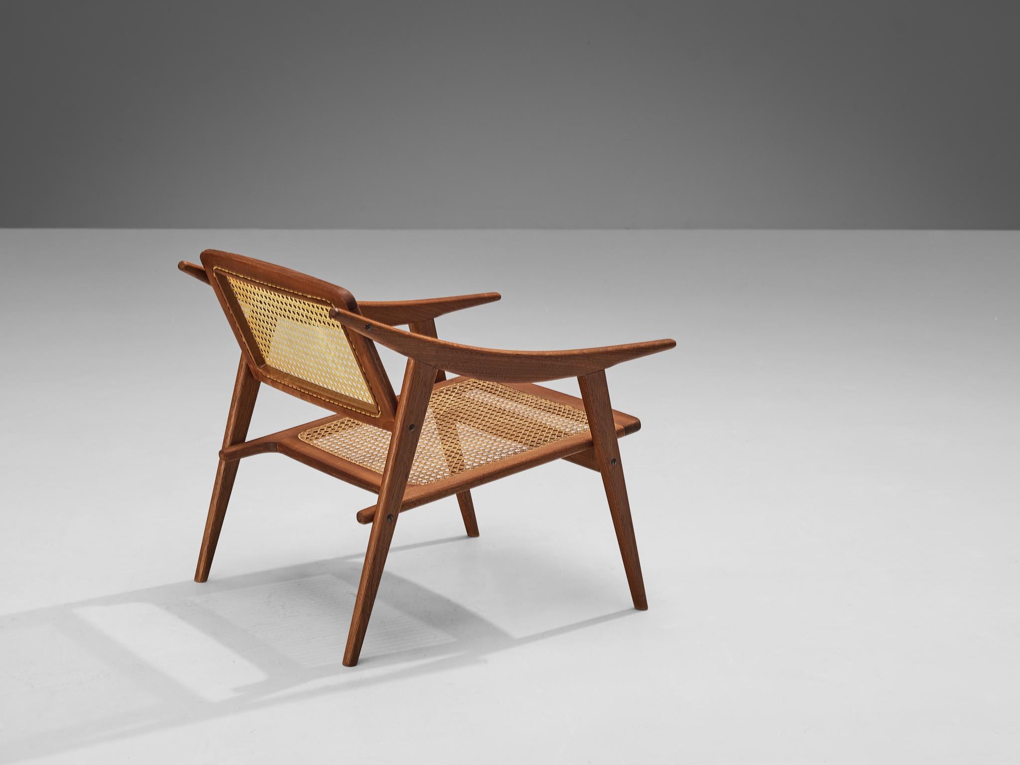 Mid-20th Century Michel Ducaroy for SNA Roset Lounge Chair in Teak and Cane  For Sale