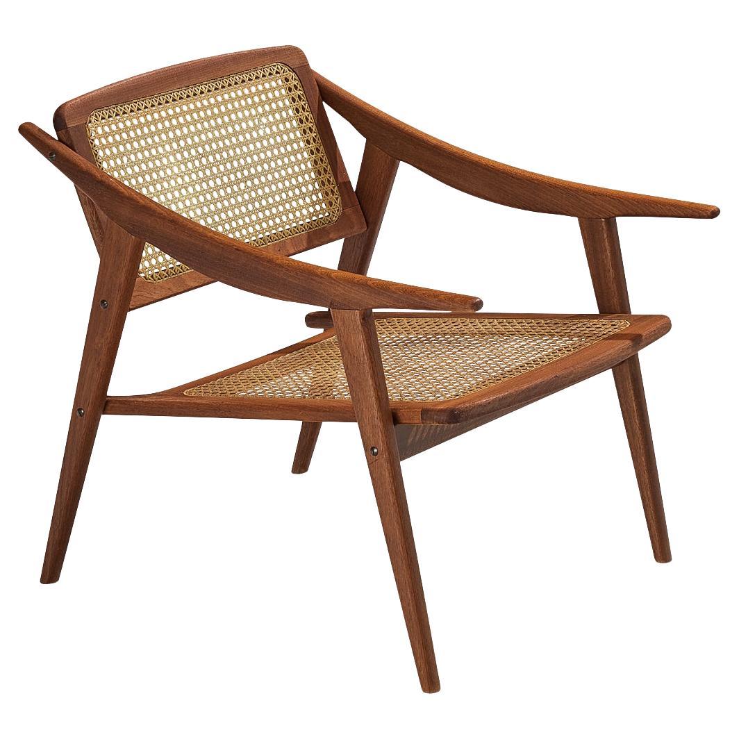 Michel Ducaroy for SNA Roset Lounge Chair in Teak and Cane  For Sale