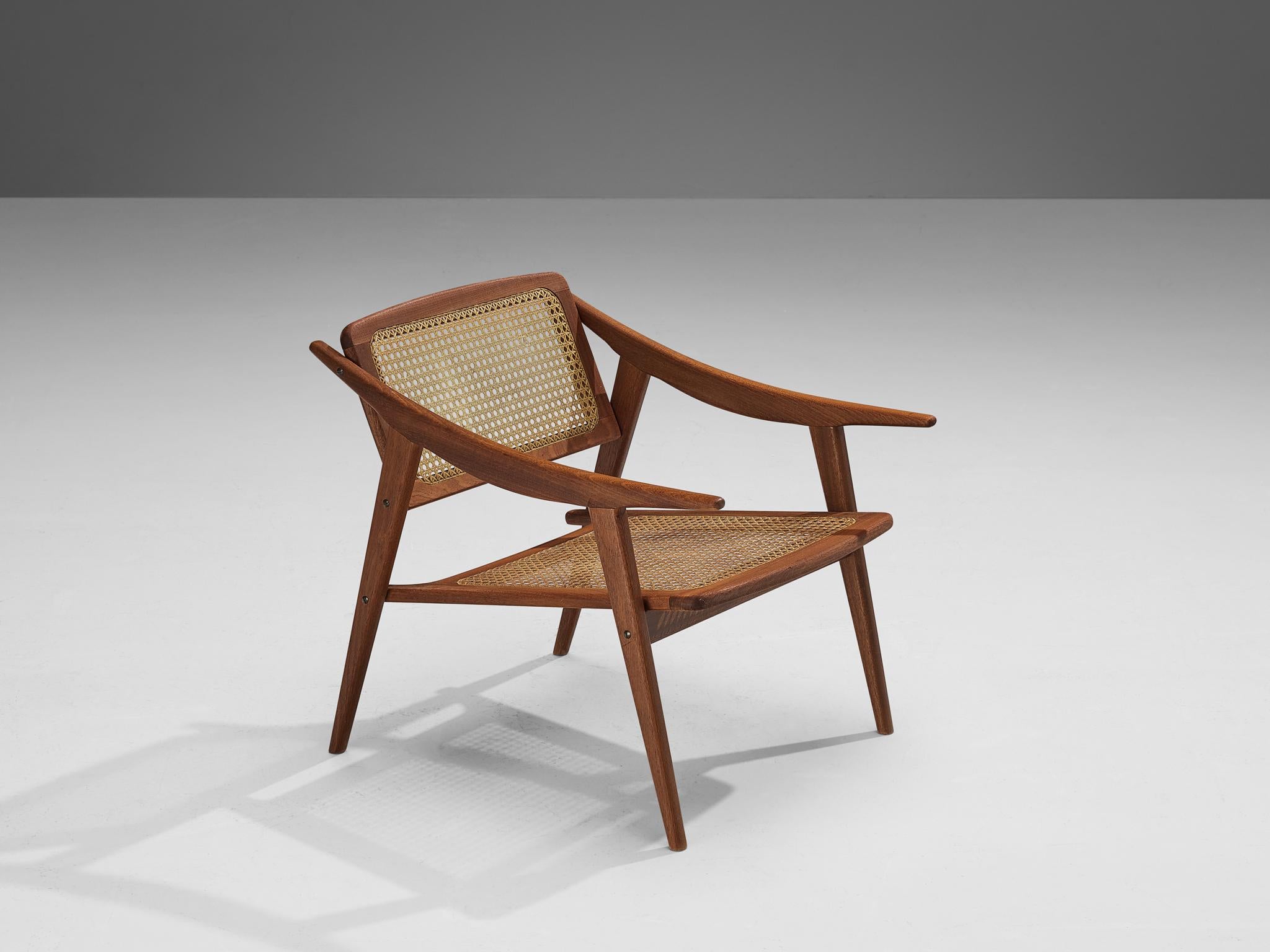 Mid-Century Modern Michel Ducaroy for SNA Roset Pair of Lounge Chairs in Teak and Cane  For Sale
