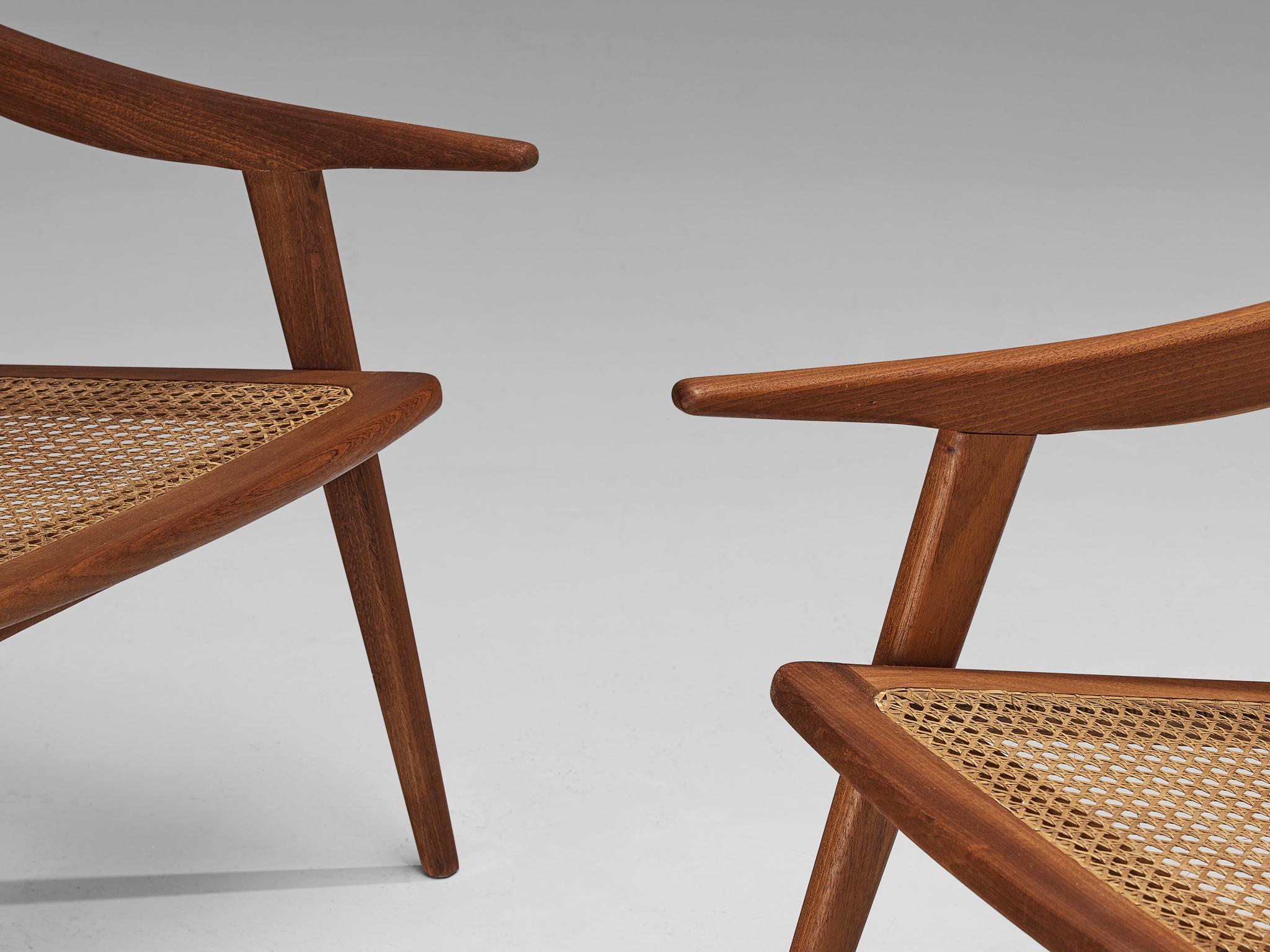 French Michel Ducaroy for SNA Roset Pair of Lounge Chairs in Teak and Cane  For Sale