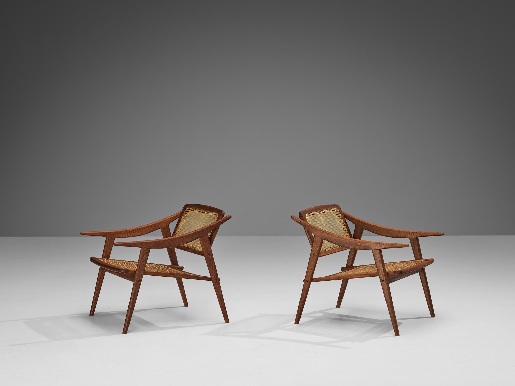 Michel Ducaroy for SNA Roset Pair of Lounge Chairs in Teak and Cane  In Good Condition For Sale In Waalwijk, NL
