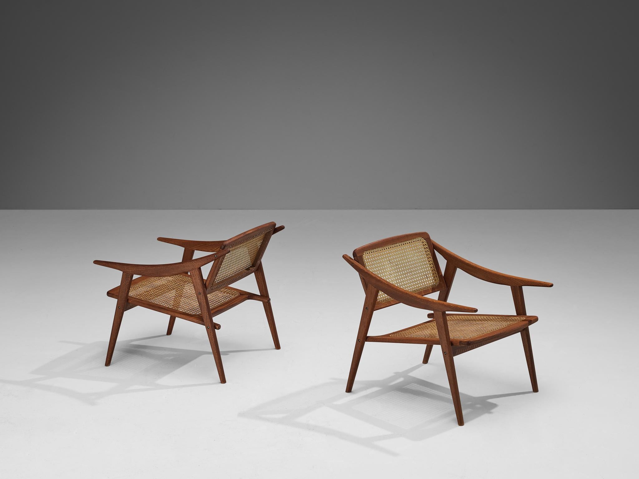 Michel Ducaroy for SNA Roset Pair of Lounge Chairs in Teak and Cane  For Sale 2