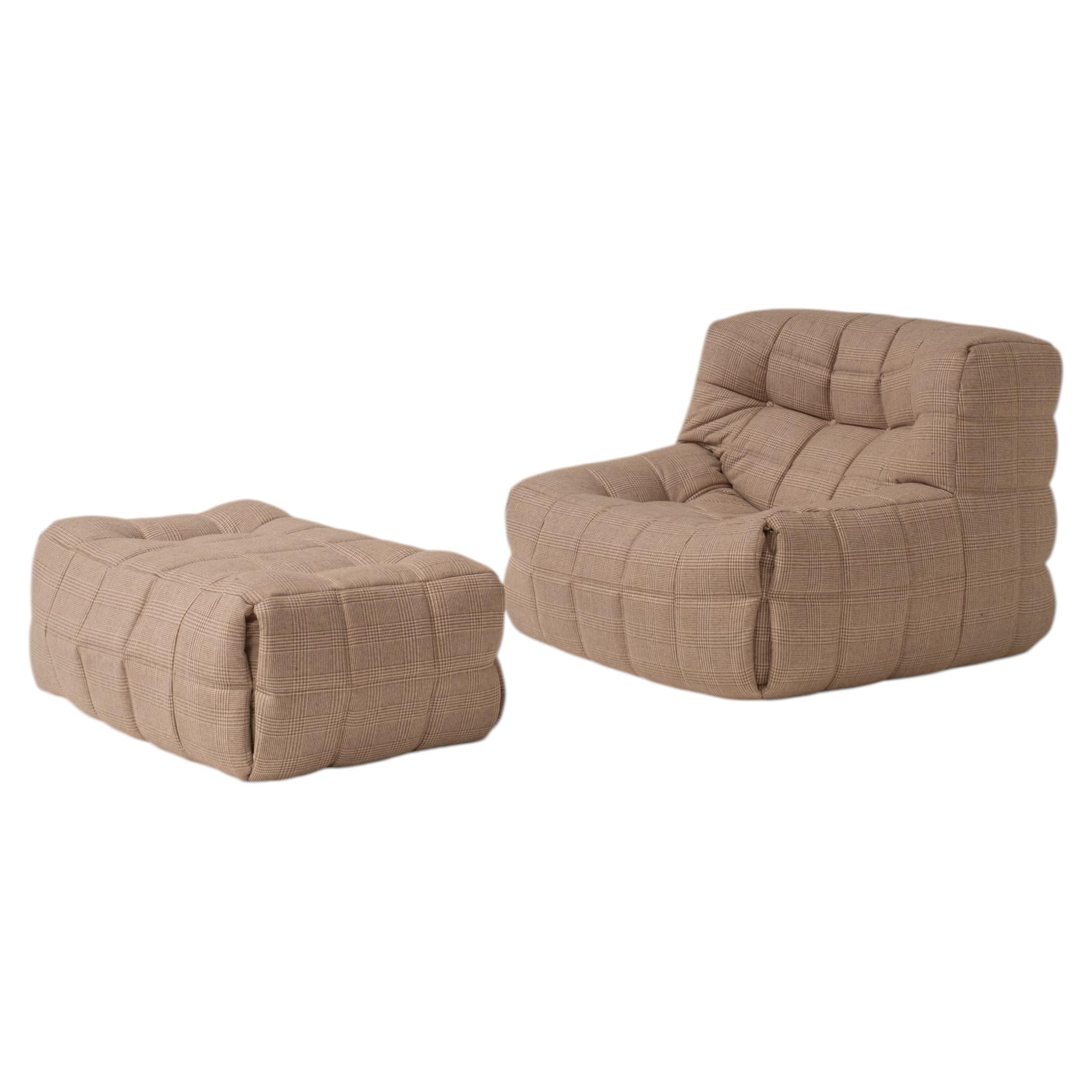 Michel Ducaroy Kashima Lounge Chair e Pouf per Ligne Roset, Francia, anni '70
