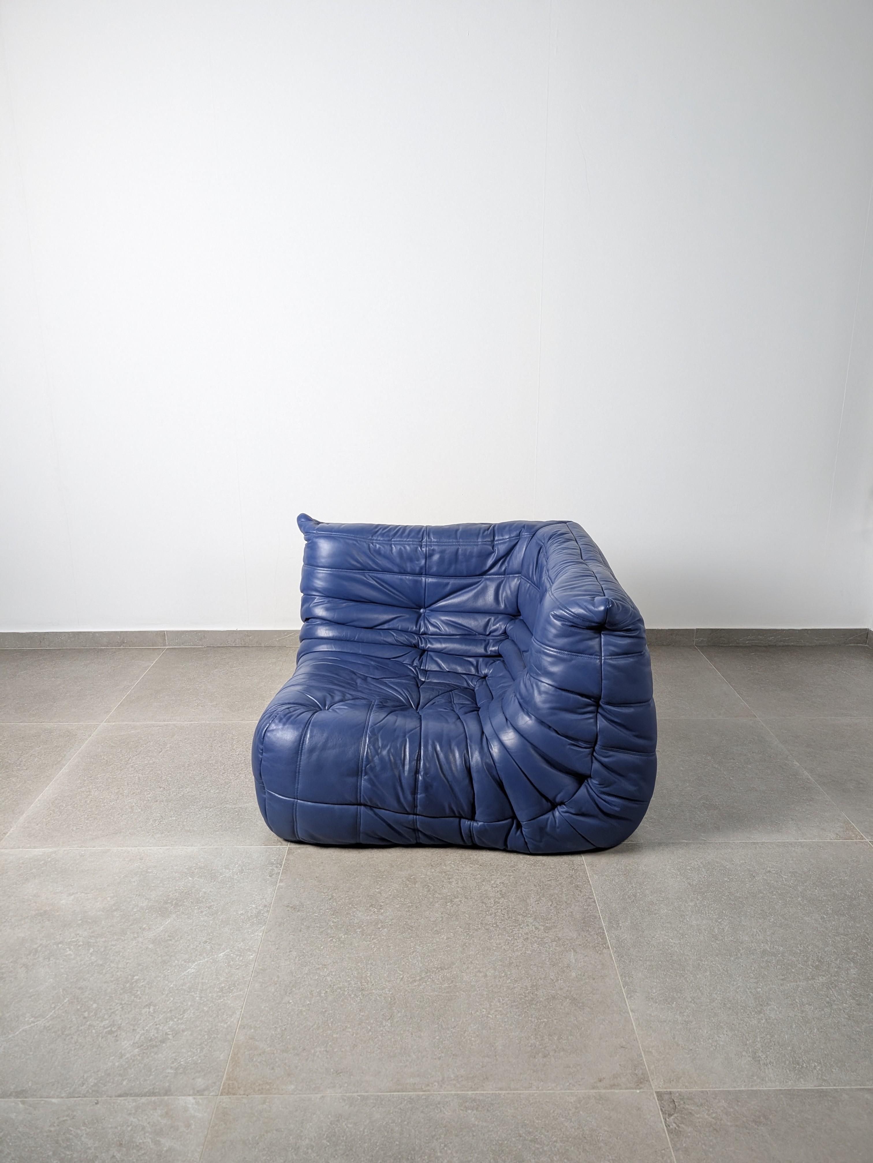Michel Ducaroy Ligne Roset Divano ad angolo in pelle blu Togo Francia anni '80 in vendita 6