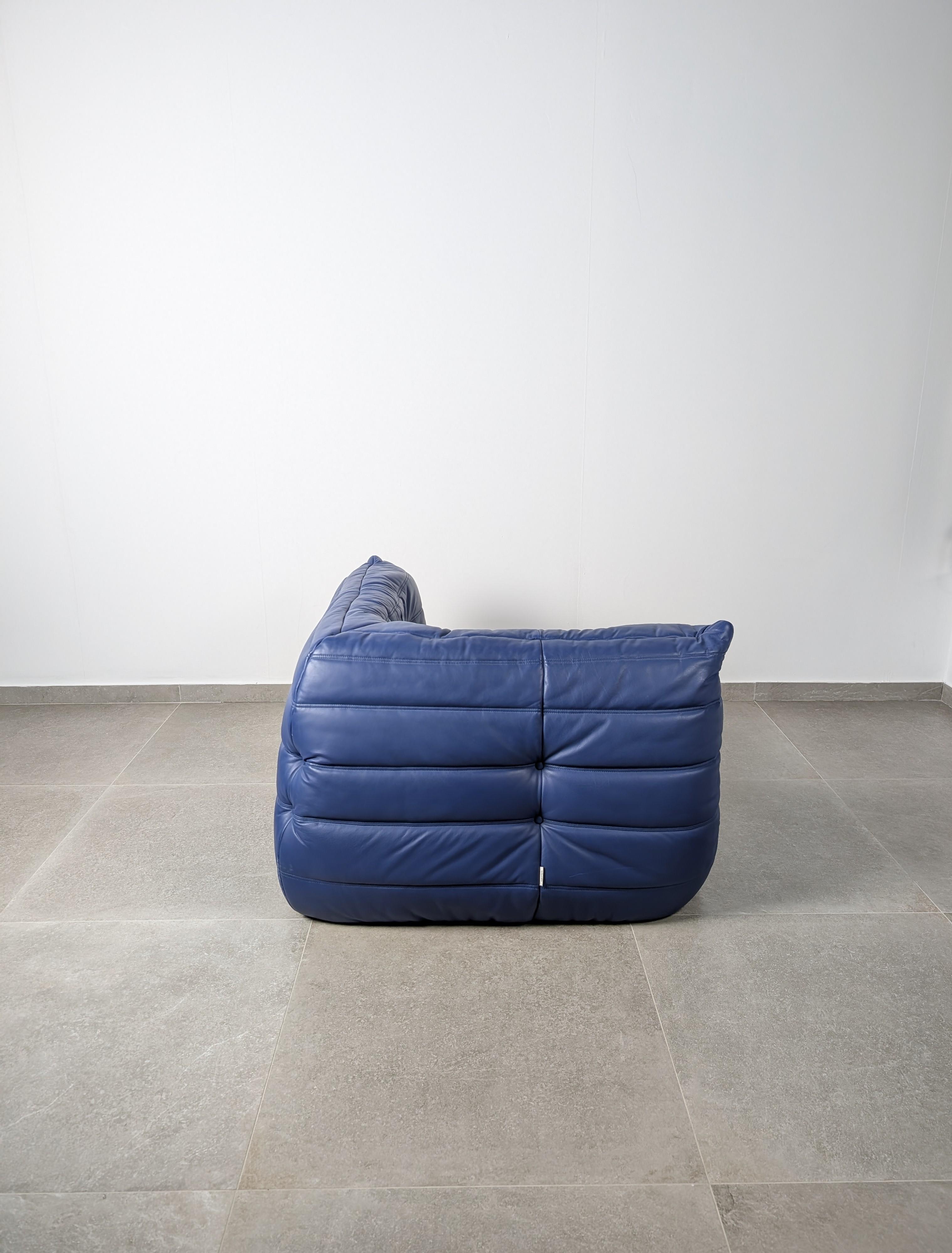 Michel Ducaroy Ligne Roset Divano ad angolo in pelle blu Togo Francia anni '80 in vendita 7