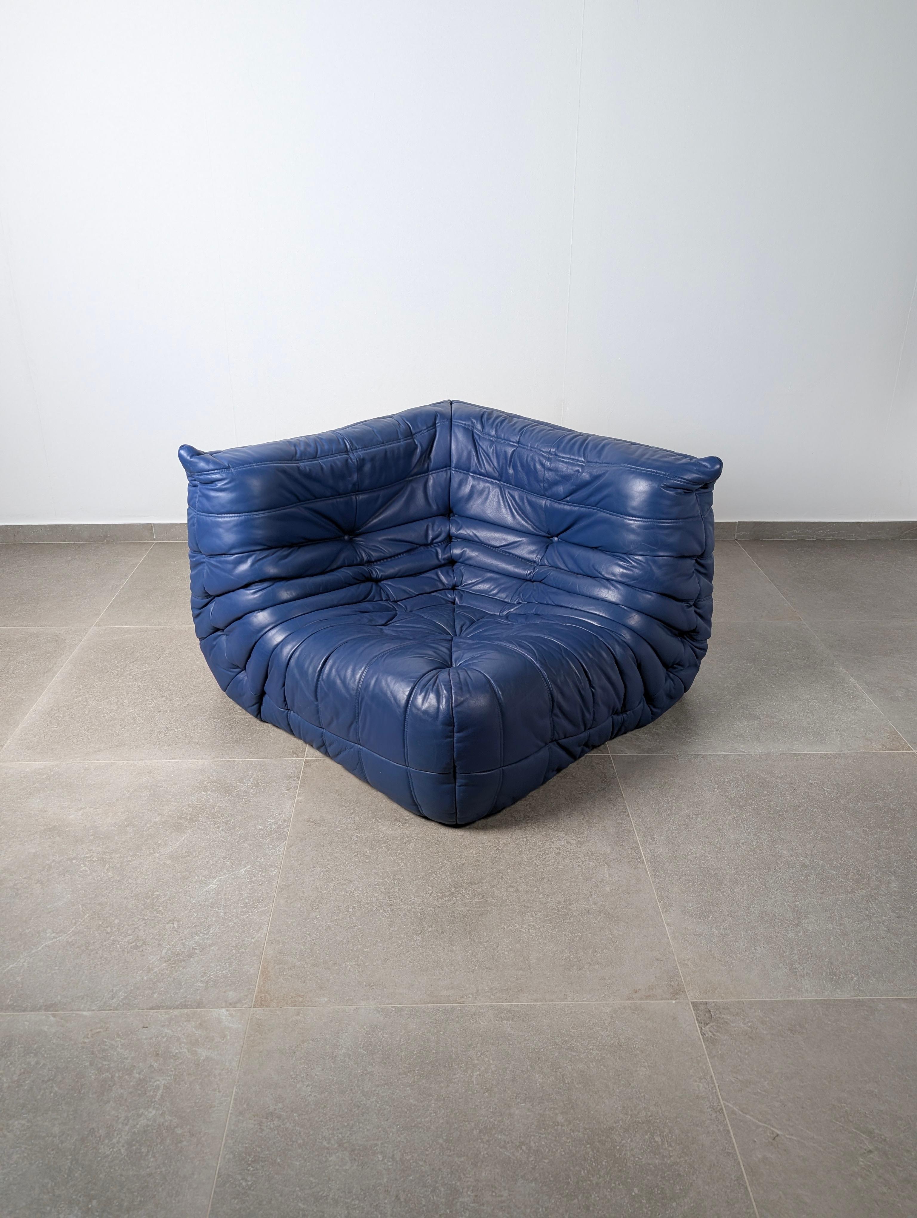 Michel Ducaroy Ligne Roset Divano ad angolo in pelle blu Togo Francia anni '80 In condizioni buone in vendita a Benalmadena, ES