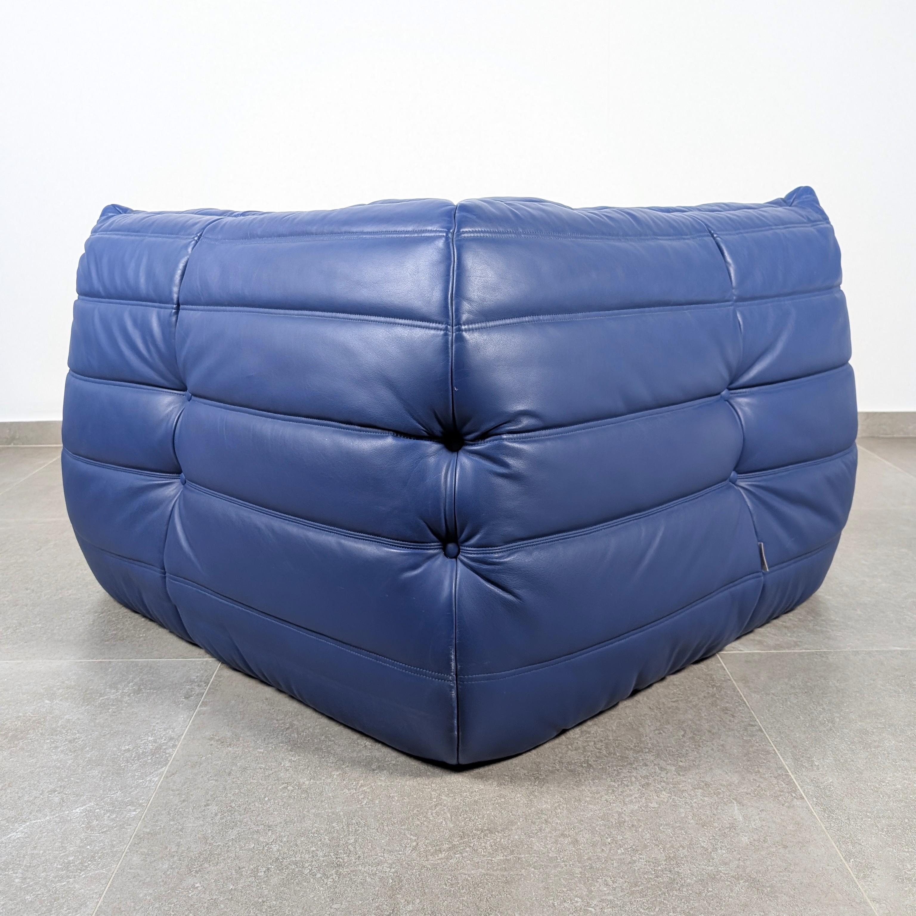 Fine XX secolo Michel Ducaroy Ligne Roset Divano ad angolo in pelle blu Togo Francia anni '80 in vendita