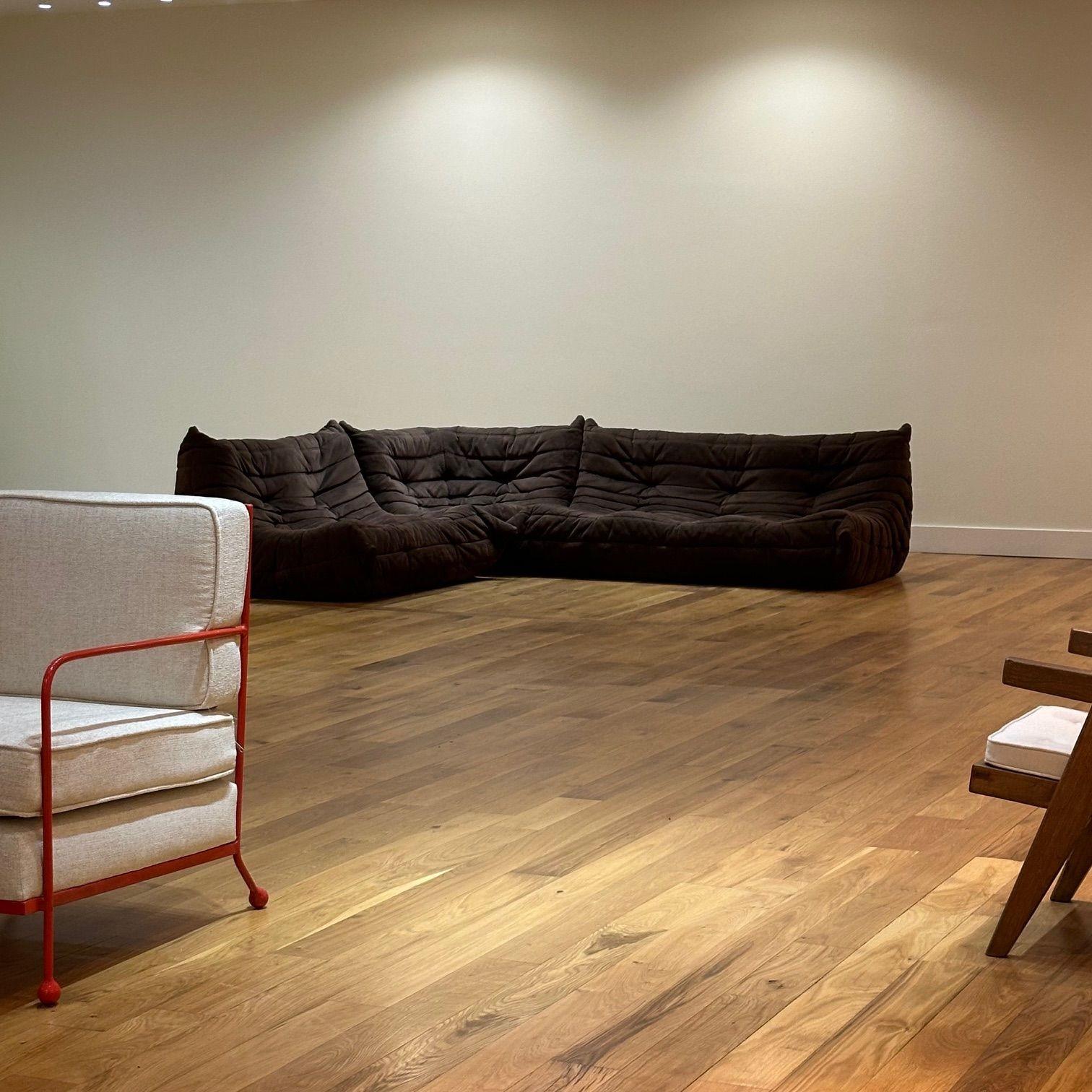 Michel Ducaroy, Ligne Roset, Mid-Century Modern, Togo Sofa Set, Brown Suede 5