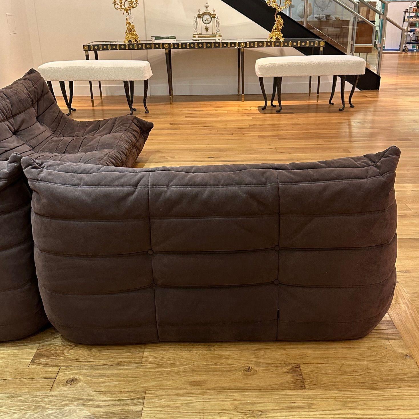 Michel Ducaroy, Ligne Roset, Mid-Century Modern, Togo Sofa Set, Brown Suede 3