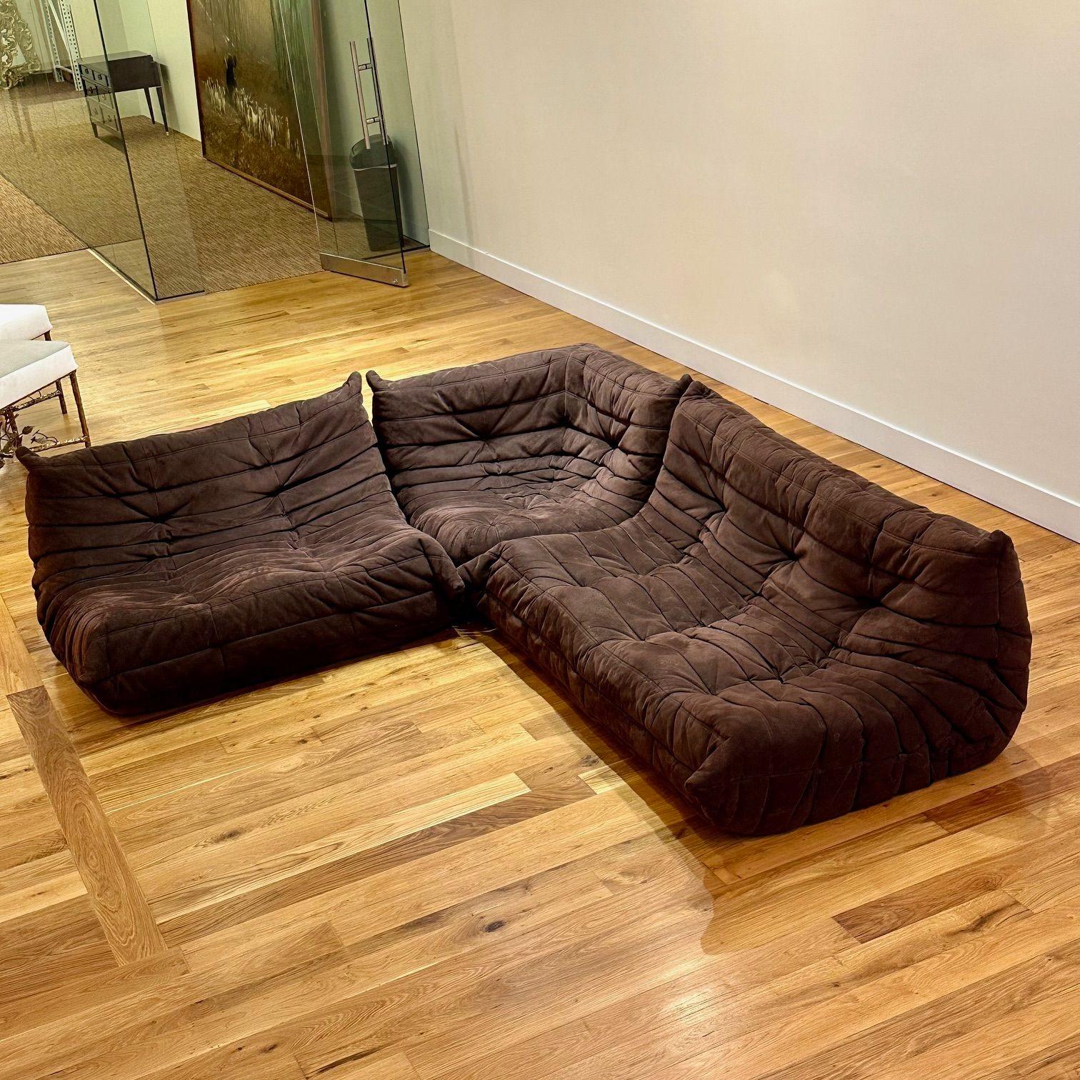 Michel Ducaroy, Ligne Roset, Mid-Century Modern, Togo Sofa Set, Brown Suede 4
