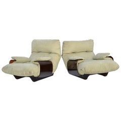 Michel Ducaroy 'Marsala' Ultra-Suede and Bronze Lucite Lounge Chairs, Pair