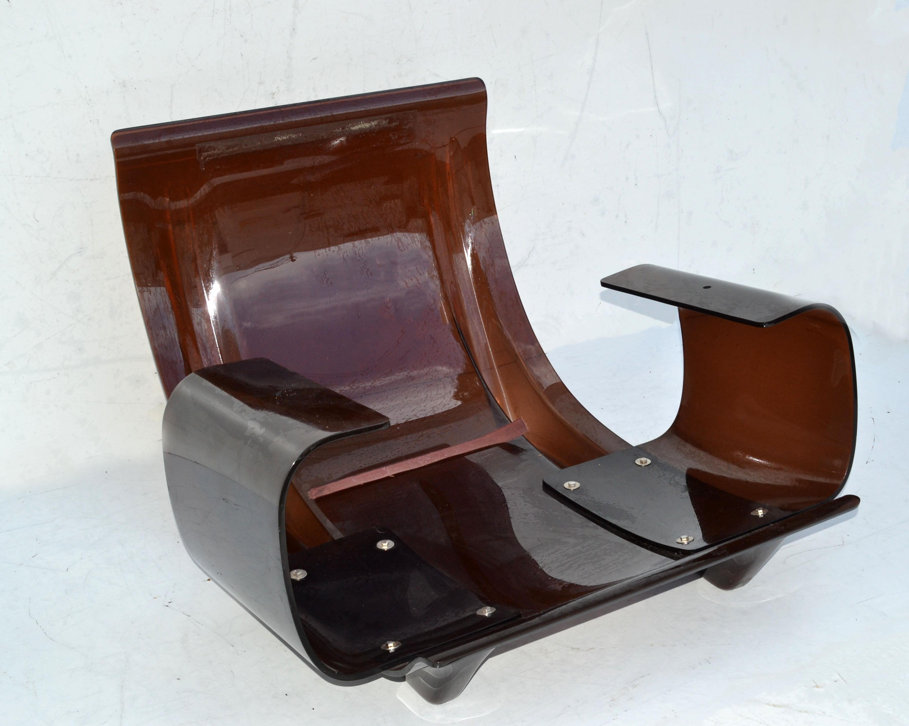 2 chaises longues et pouf en Ultra-Suede & Bronze Lucite de Michel Ducaroy 'Marsala' en vente 7
