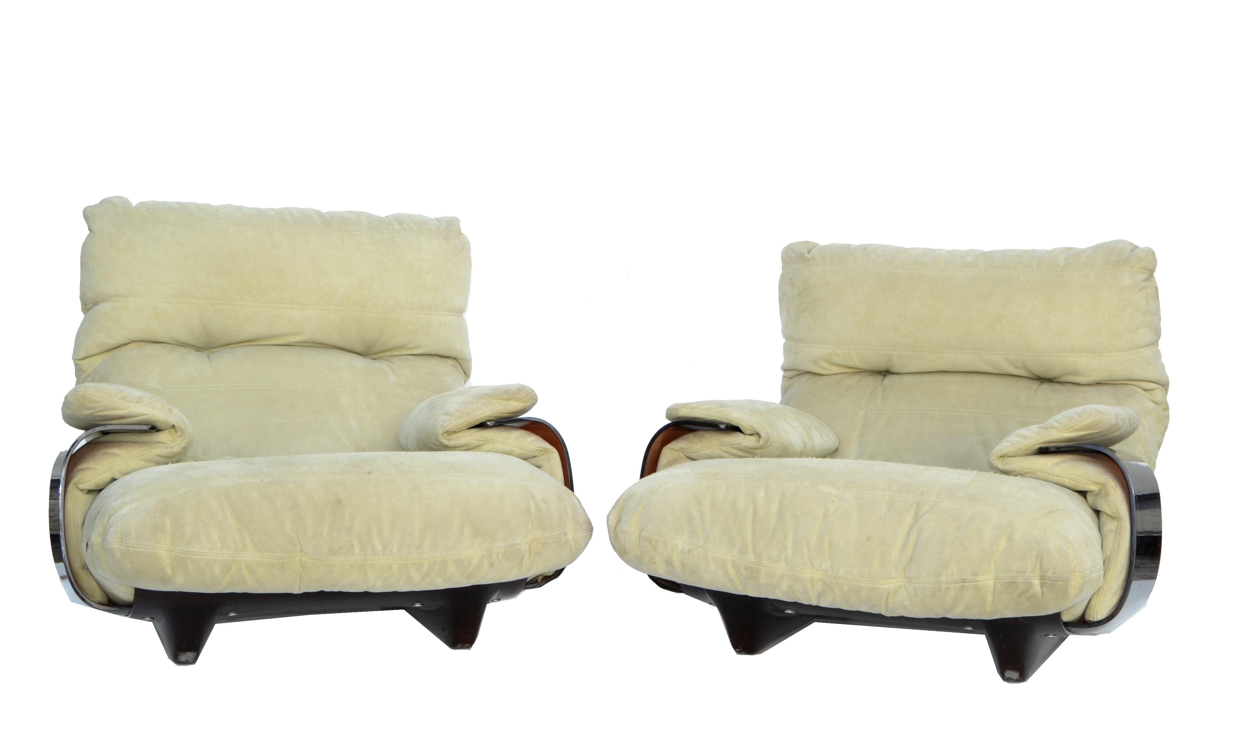 Michel Ducaroy 'Marsala' Ultra-Suede and Bronze Lucite Lounge Chairs, Pair 10