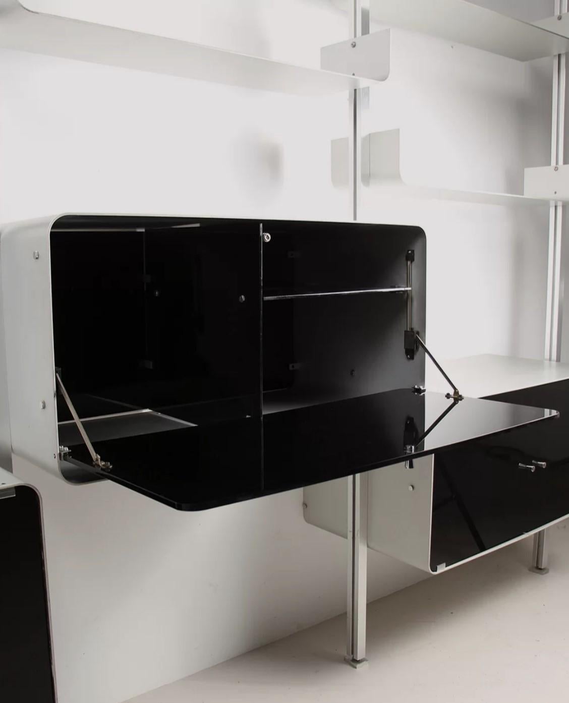 Michel Ducaroy modular bookcase wall unit, aluminum boxes and shelves, 70s 5