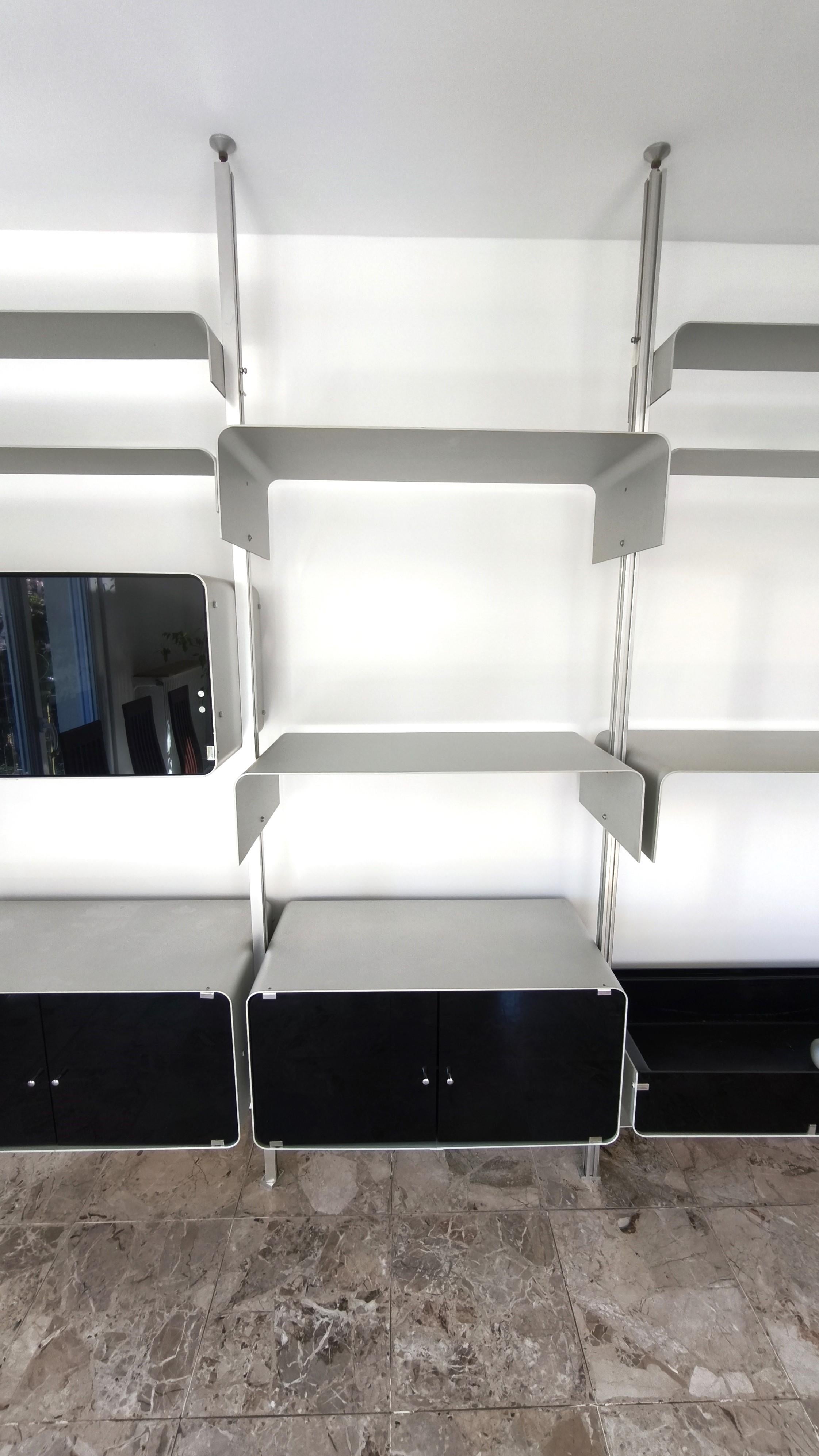 Michel Ducaroy modular bookcase wall unit, aluminum boxes and shelves, 70s 3