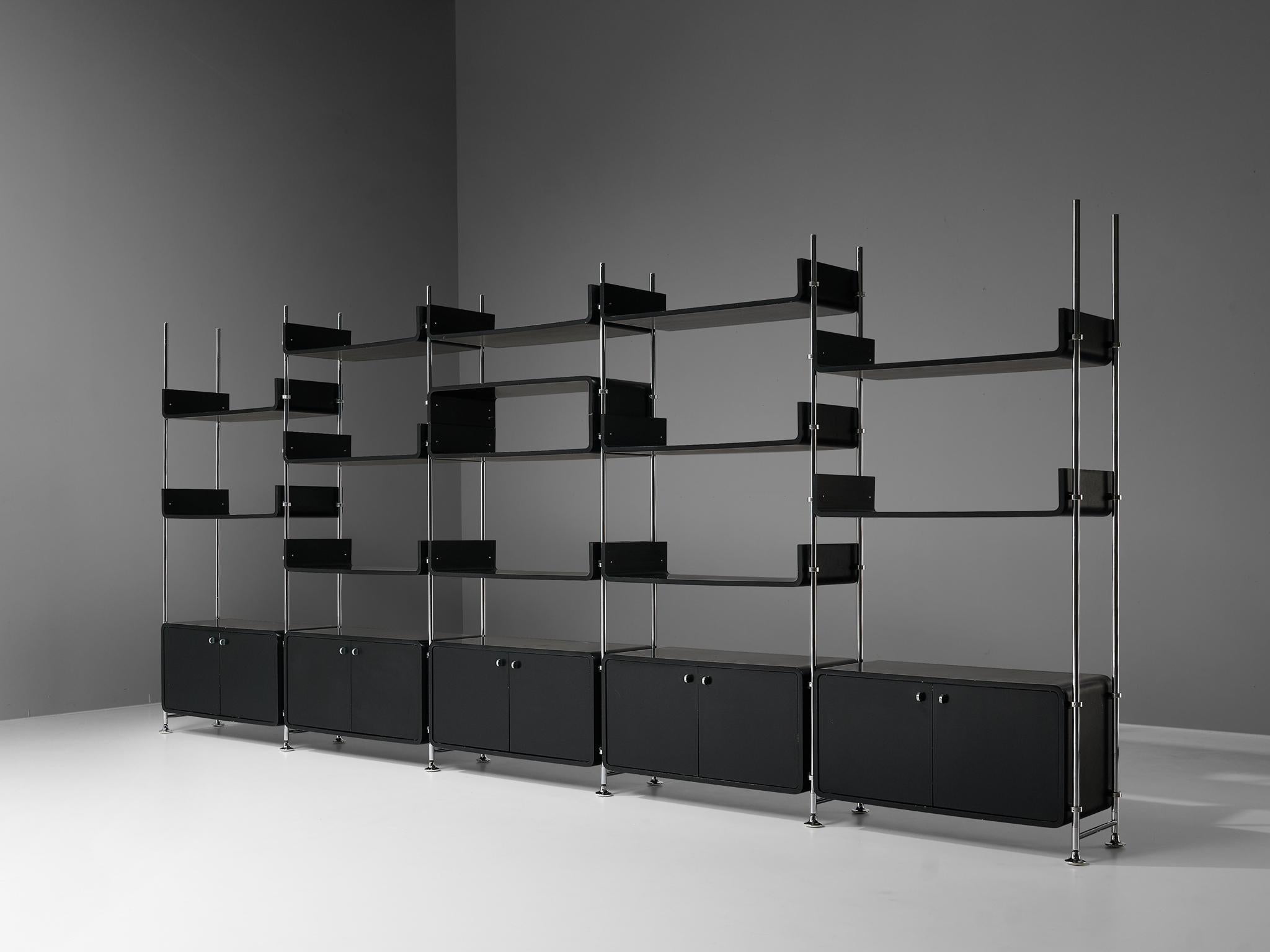 Wood Michel Ducaroy Modular Wall Unit in Black 