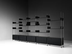 Michel Ducaroy Modular Wall Unit in Black Lacquered Wood and Steel