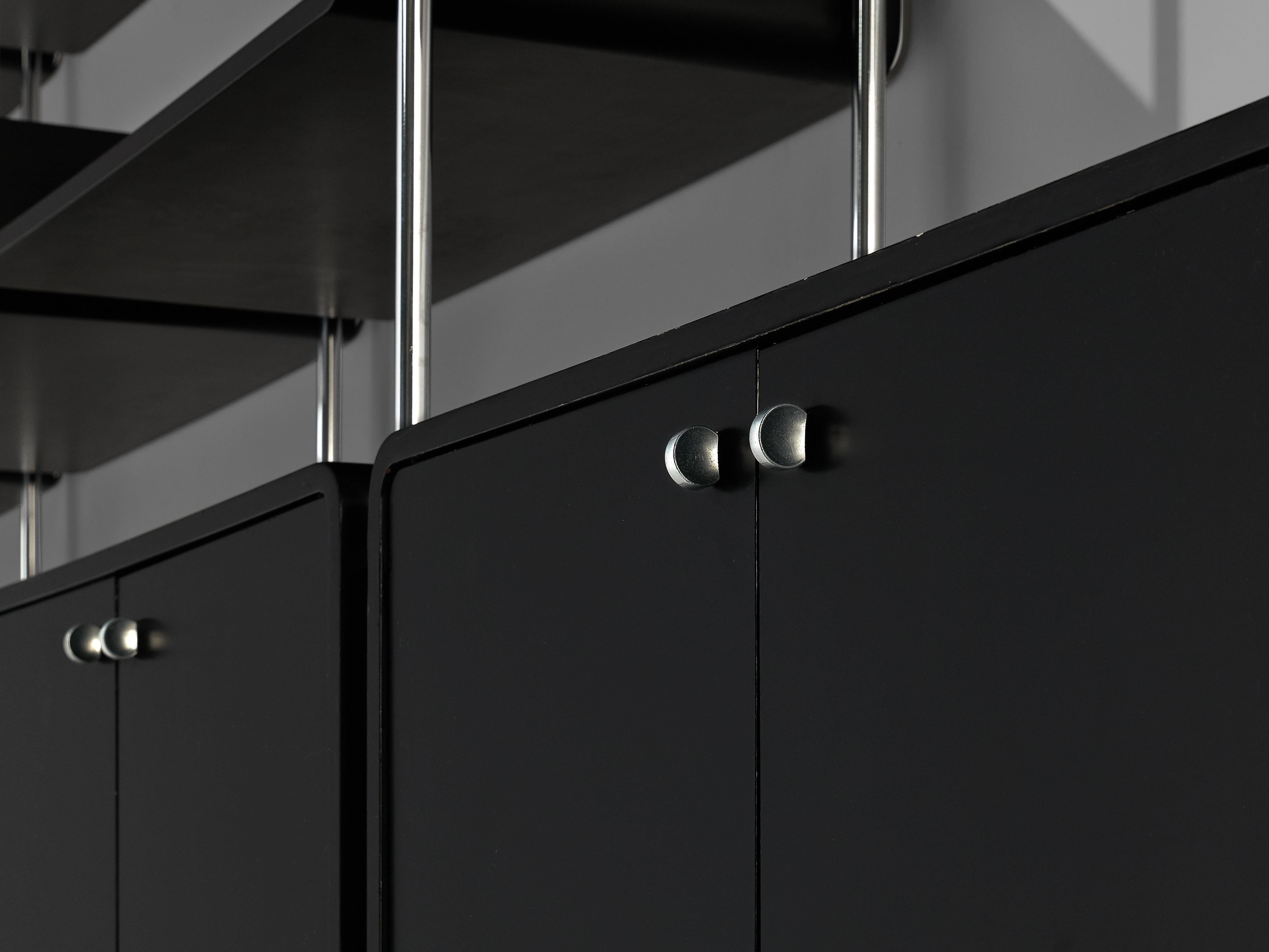 Late 20th Century Michel Ducaroy Modular Wall Unit in Black Lacquered Wood and Steel