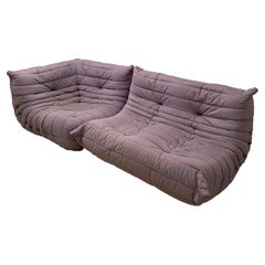 Retro Michel Ducaroy Purple Cotton Togo Modular Sofa for Ligne Roset, 1974, Set of 2