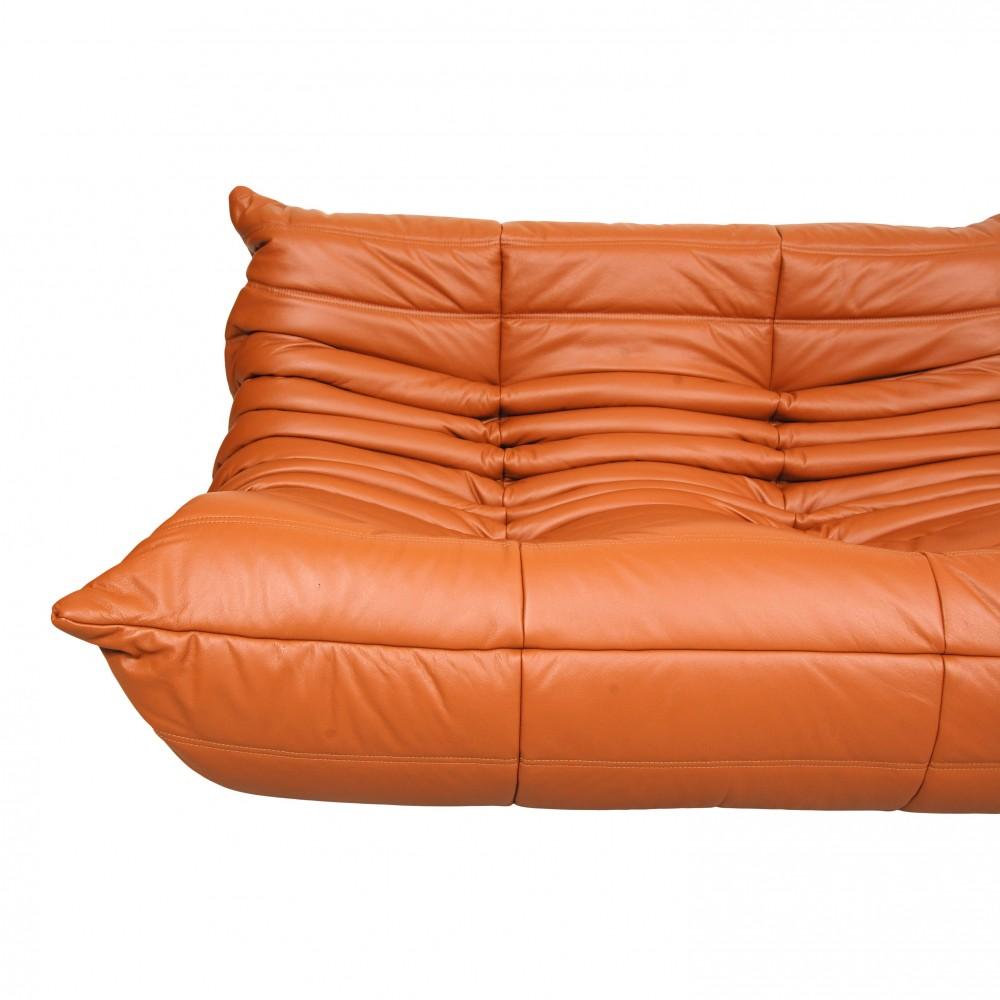 Michel Ducaroy Togo 2-seater sofa newly upholstered in cognac classic leather, but with the original foam and base fabric. The design originates from the 70s.