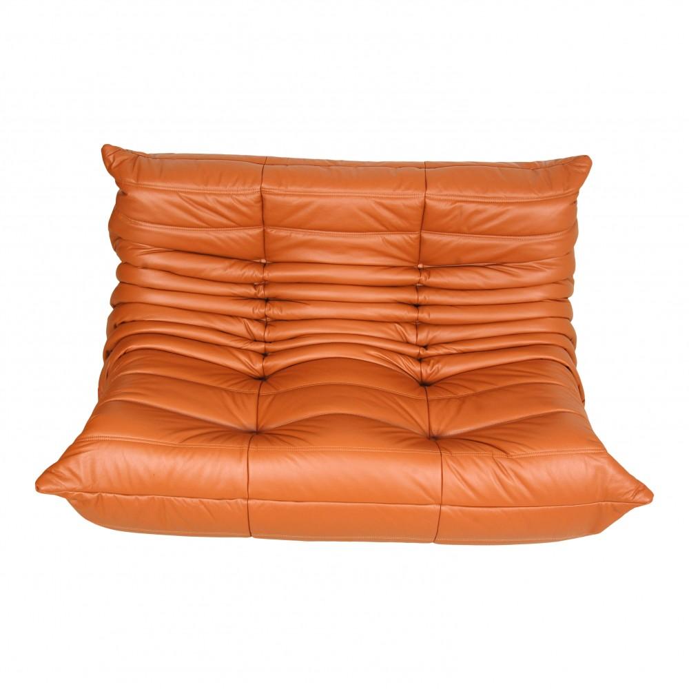 Post-Modern Michel Ducaroy Togo 2-Seater Sofa Newly Upholstered in Cognac Classic Leather