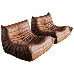 Michel Ducaroy "Togo" Leather Lounge Chairs for Ligne Roset