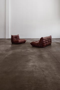 Michel Ducaroy "Togo" Living Room Set for Ligne Roset, Leather, 1973, Set of 2