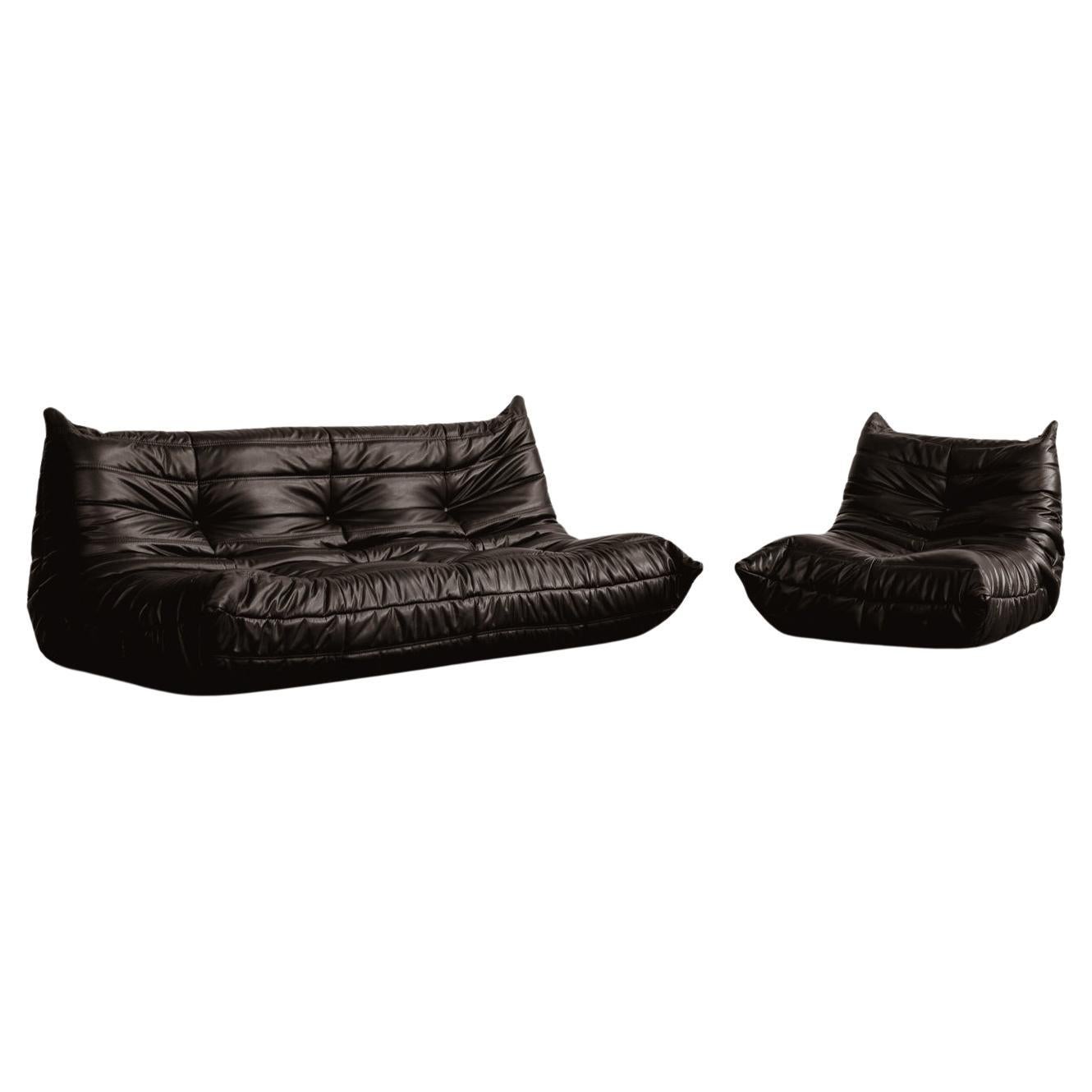 Conjunto de salón "Togo" Michel Ducaroy para Ligne Roset, Piel, 1973, 2 unidades
