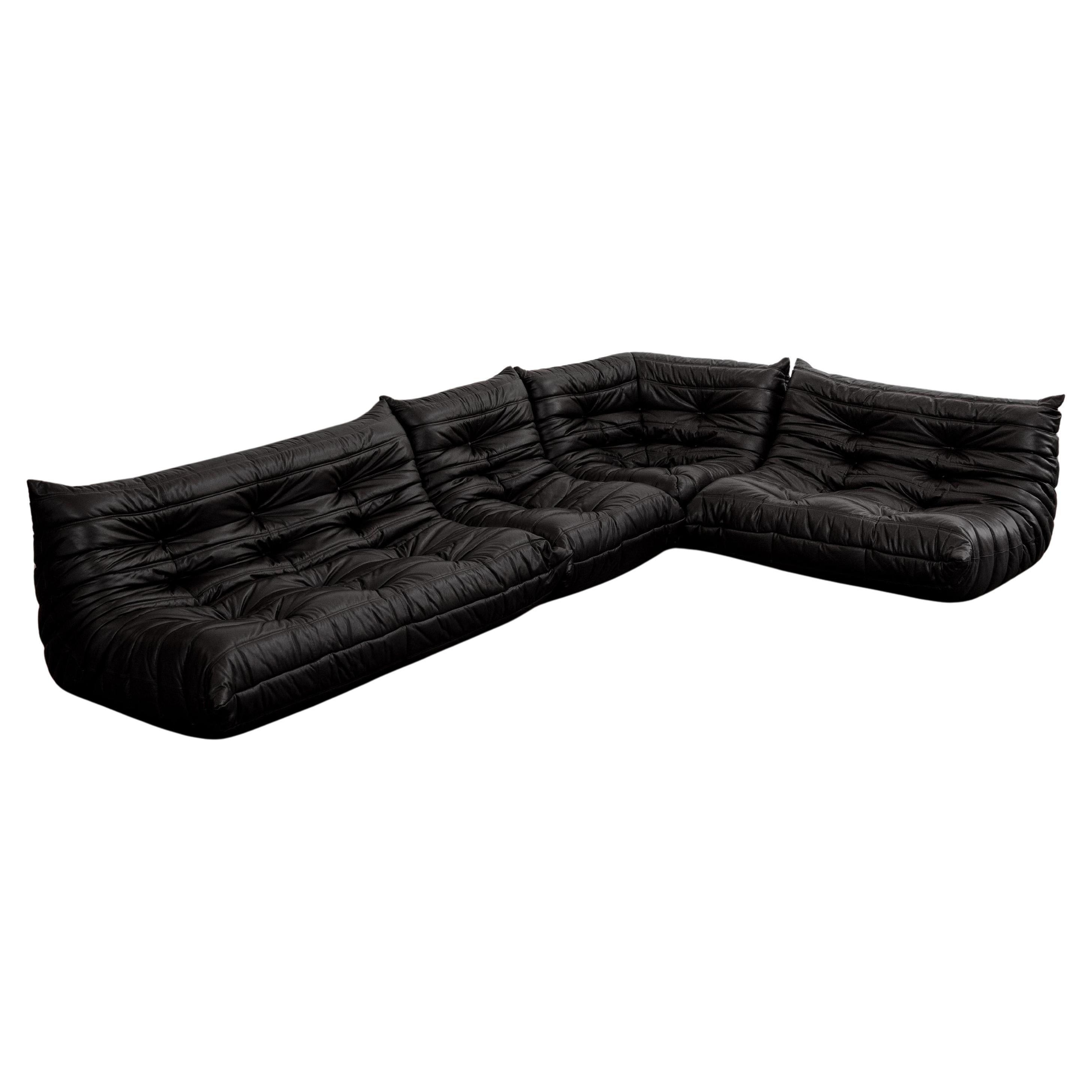 Michel Ducaroy “Togo” Modular Sofa for Ligne Roset, Black, 1973, Set of 4
