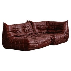 Michel Ducaroy “Togo” Modular Sofa for Ligne Roset, Burgundy, 1973, Set of 2
