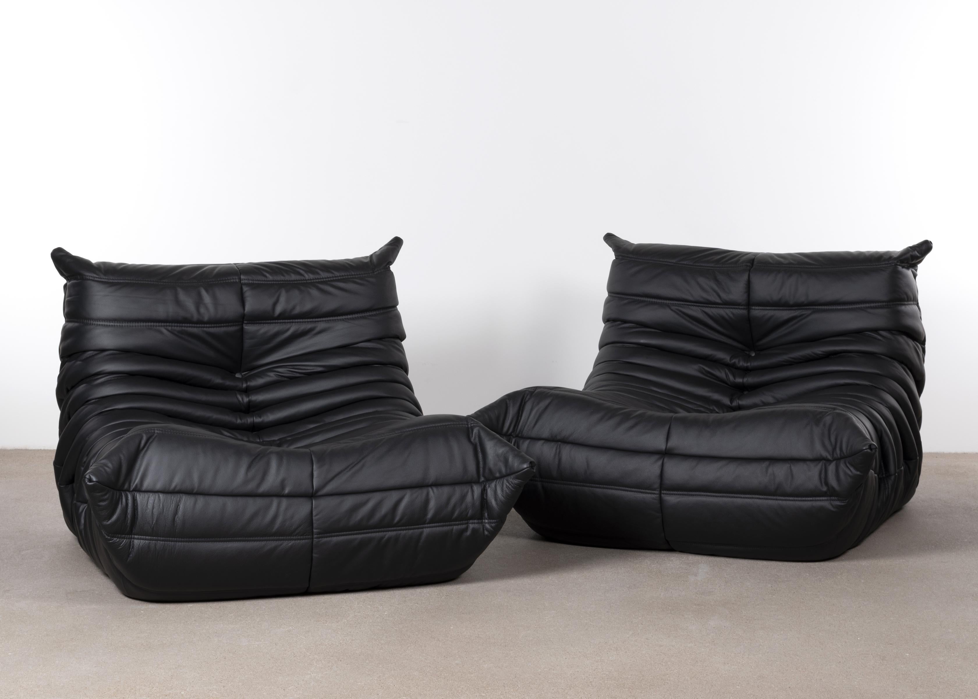 Michel Ducaroy Togo One-Seat Sofa in Black Leather for Ligne Roset, 1973 1