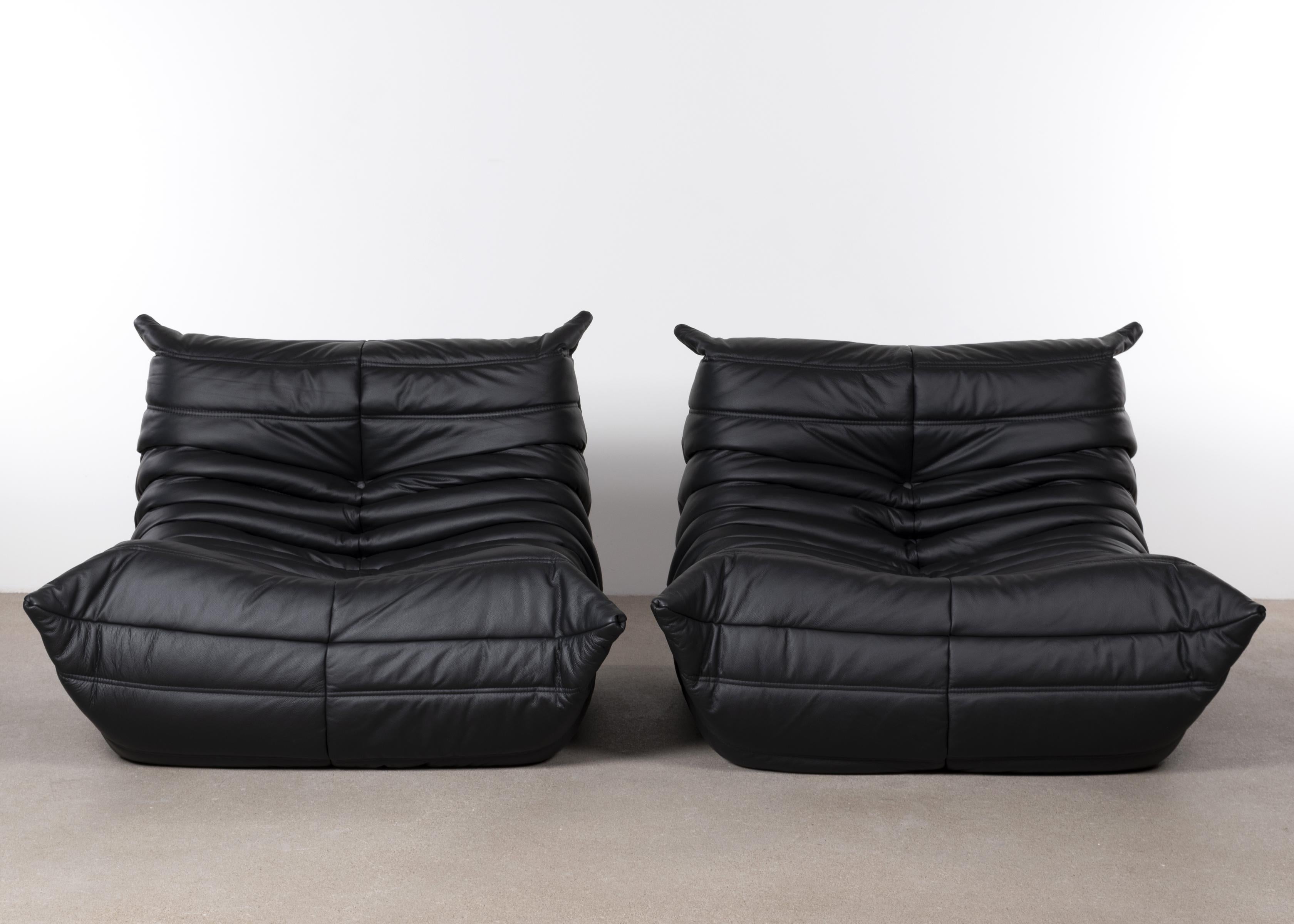 Michel Ducaroy Togo One-Seat Sofa in Black Leather for Ligne Roset, 1973 2